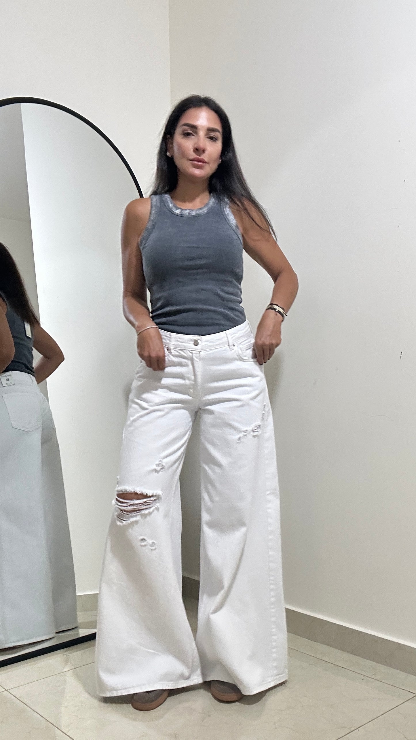 Ripped Palazzo White Denim Jeans