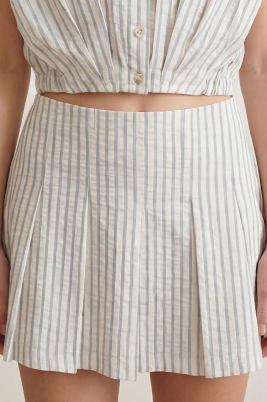 Mia Striped Button-Down Skort Set