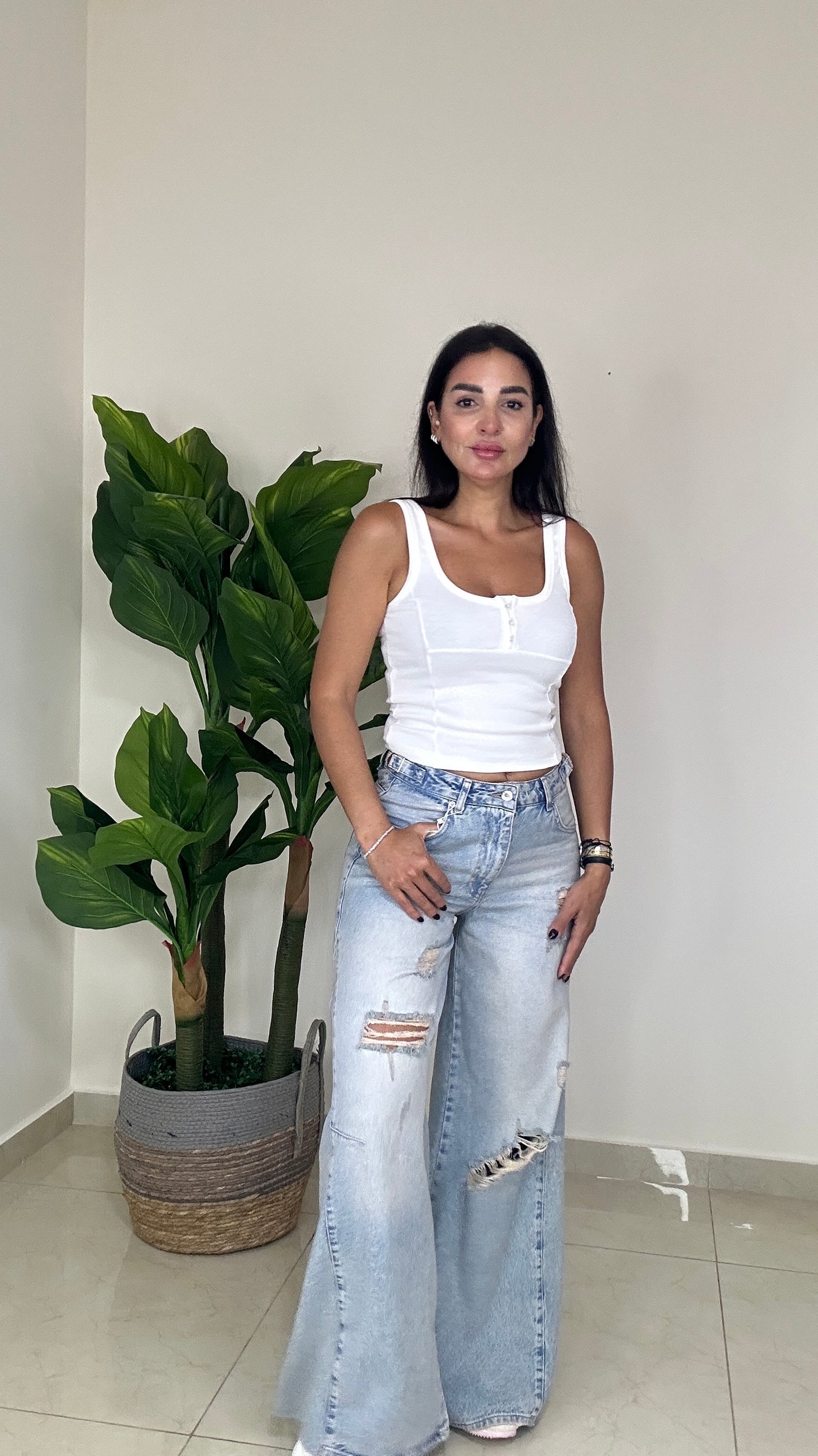 Ripped Jeans - washed beige - wide Leg