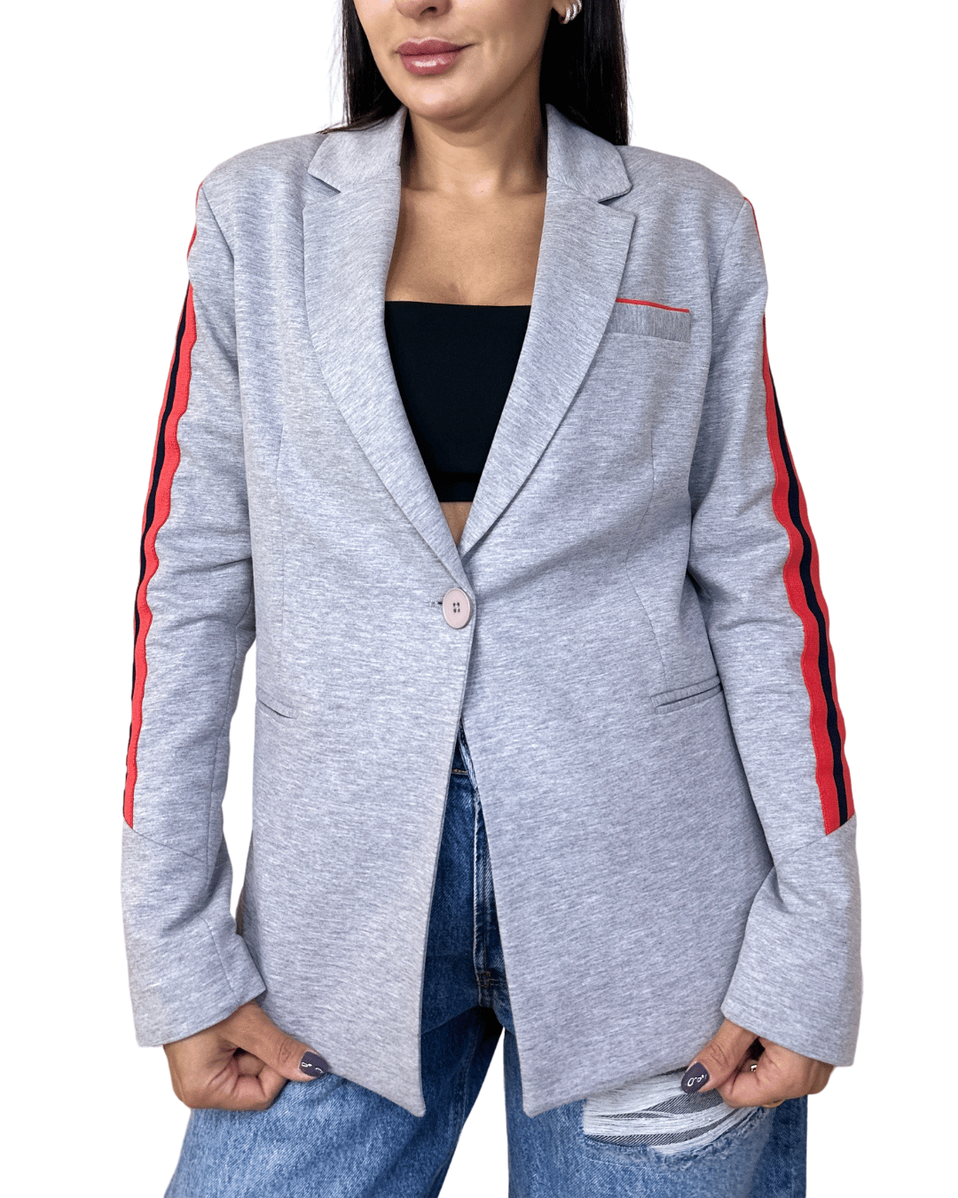 Sporty Stripe Blazer – Grey