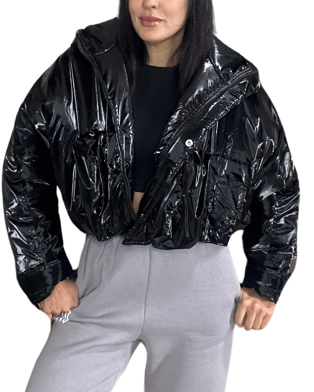 Balloon Crop Jacket – Black Gloss