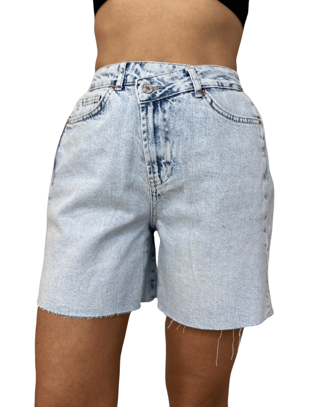 Raw-Hem Denim Shorts – Light Wash