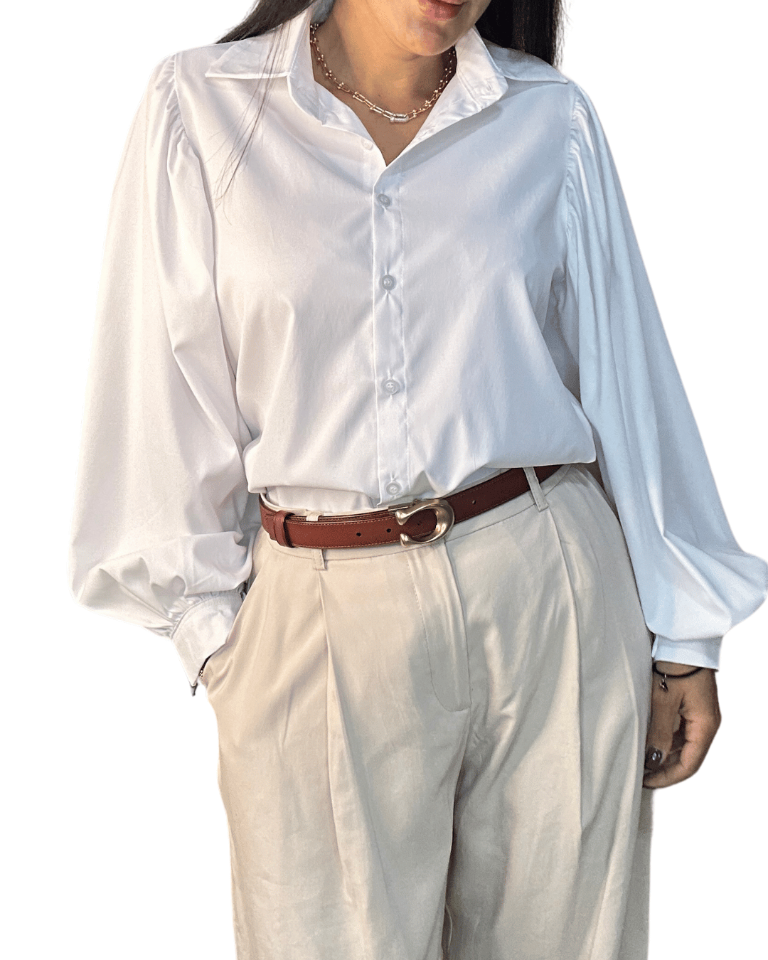 Balloon Sleeve Shirt – White