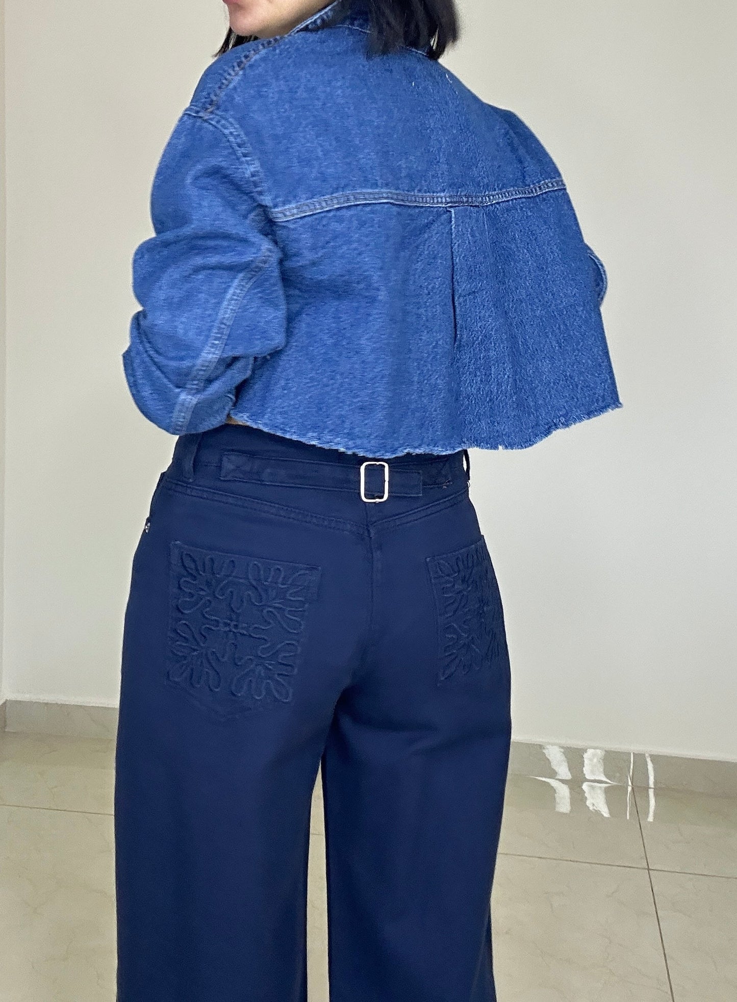 Denim Jeans Straight Cut - NAVY BLUE Color - Mid waist