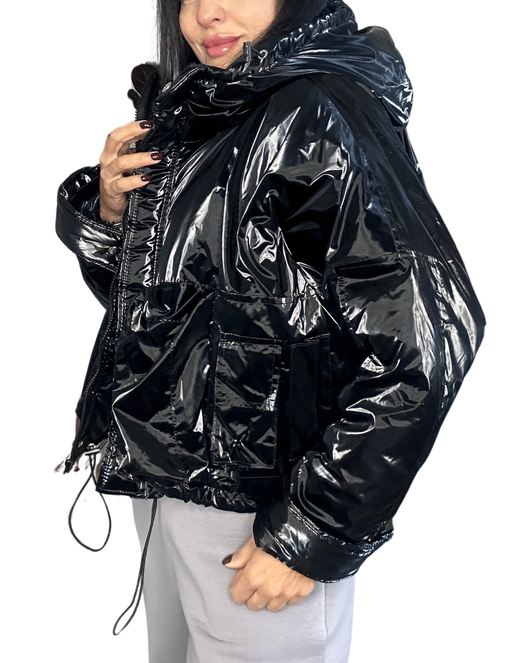Balloon Crop Jacket – Black Gloss