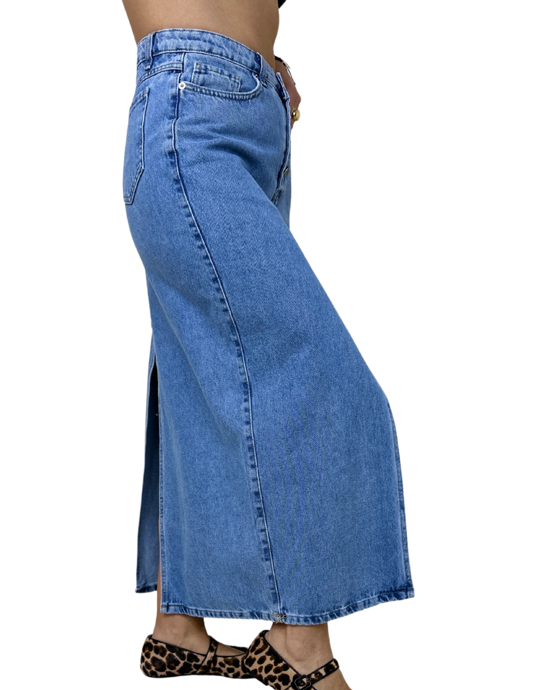 Button-Front Denim Skirt – Blue