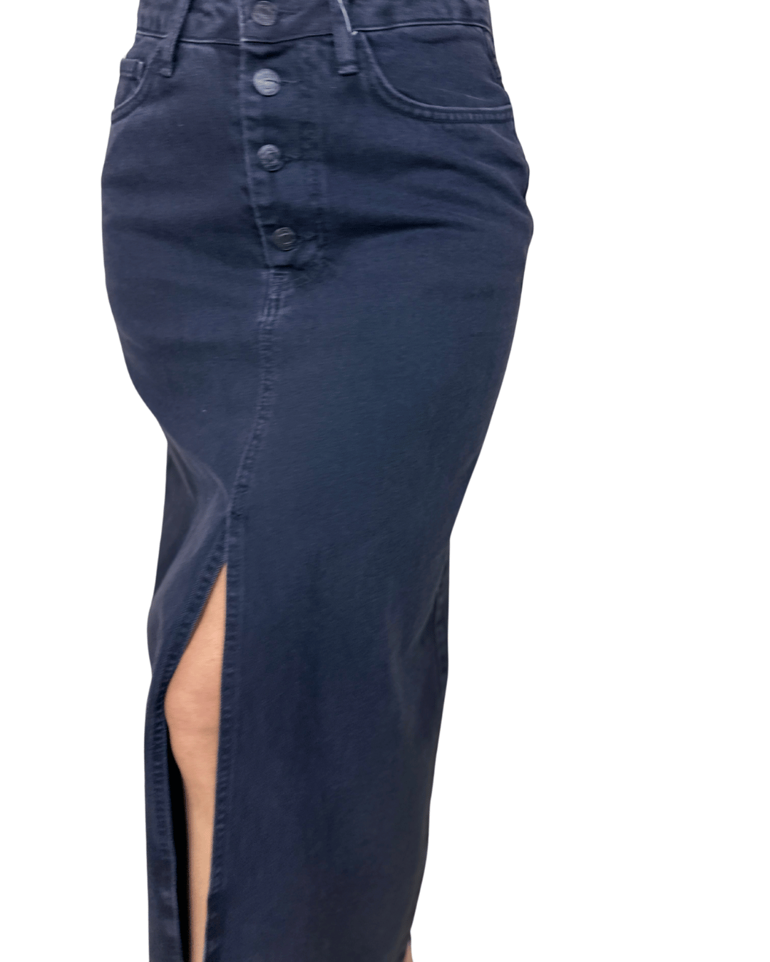 Black Front-Slit Denim Skirt
