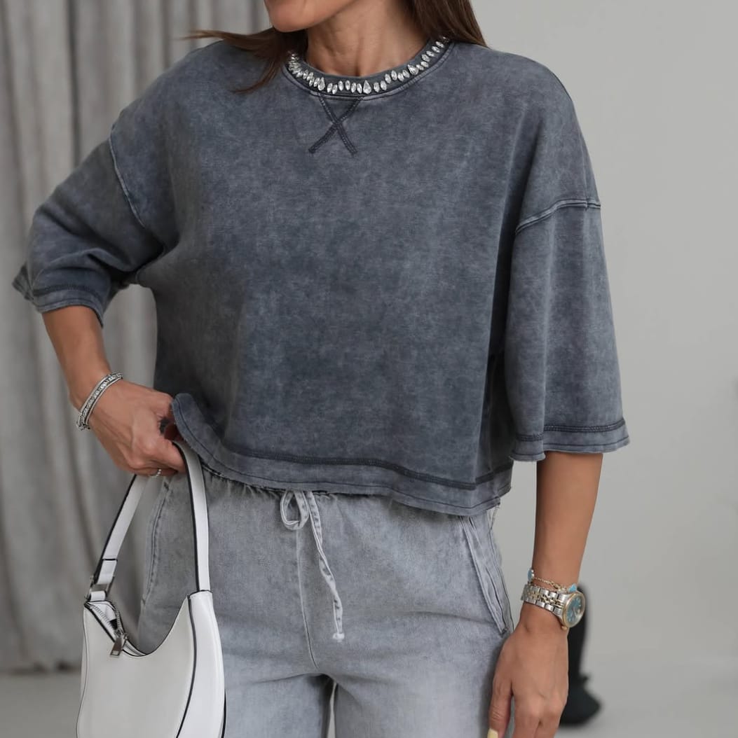 Crop Top - Washed Grey 100% Cotton