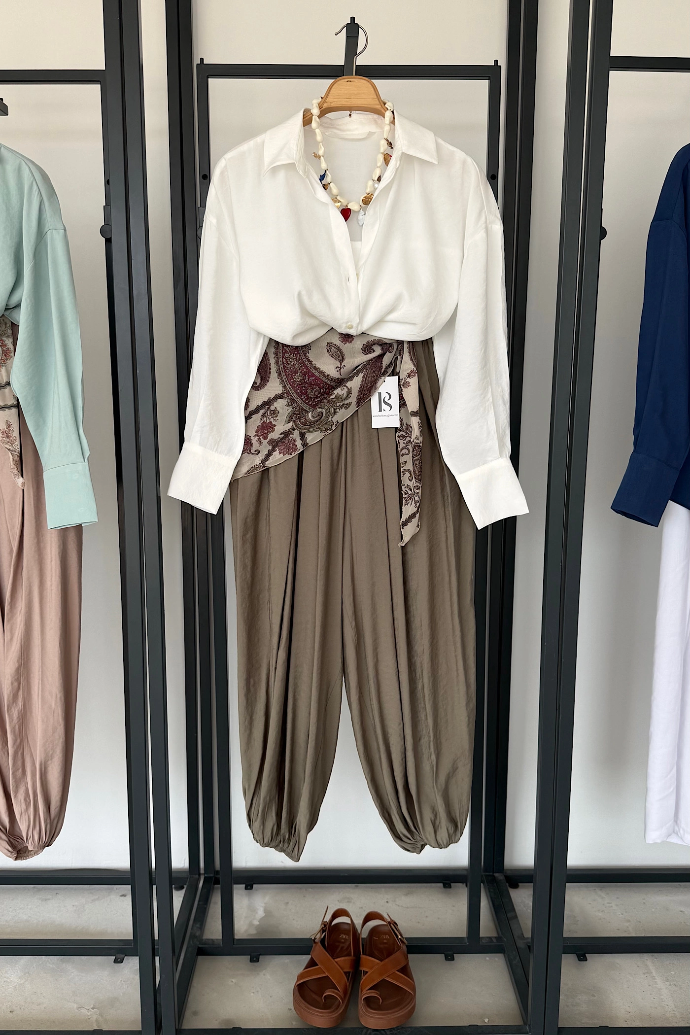 The Mediterranean Foulard-Waist Joggers pant Green Color