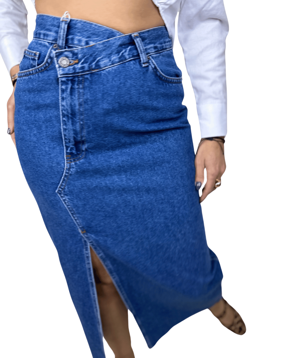 Front-Slit Denim Skirt