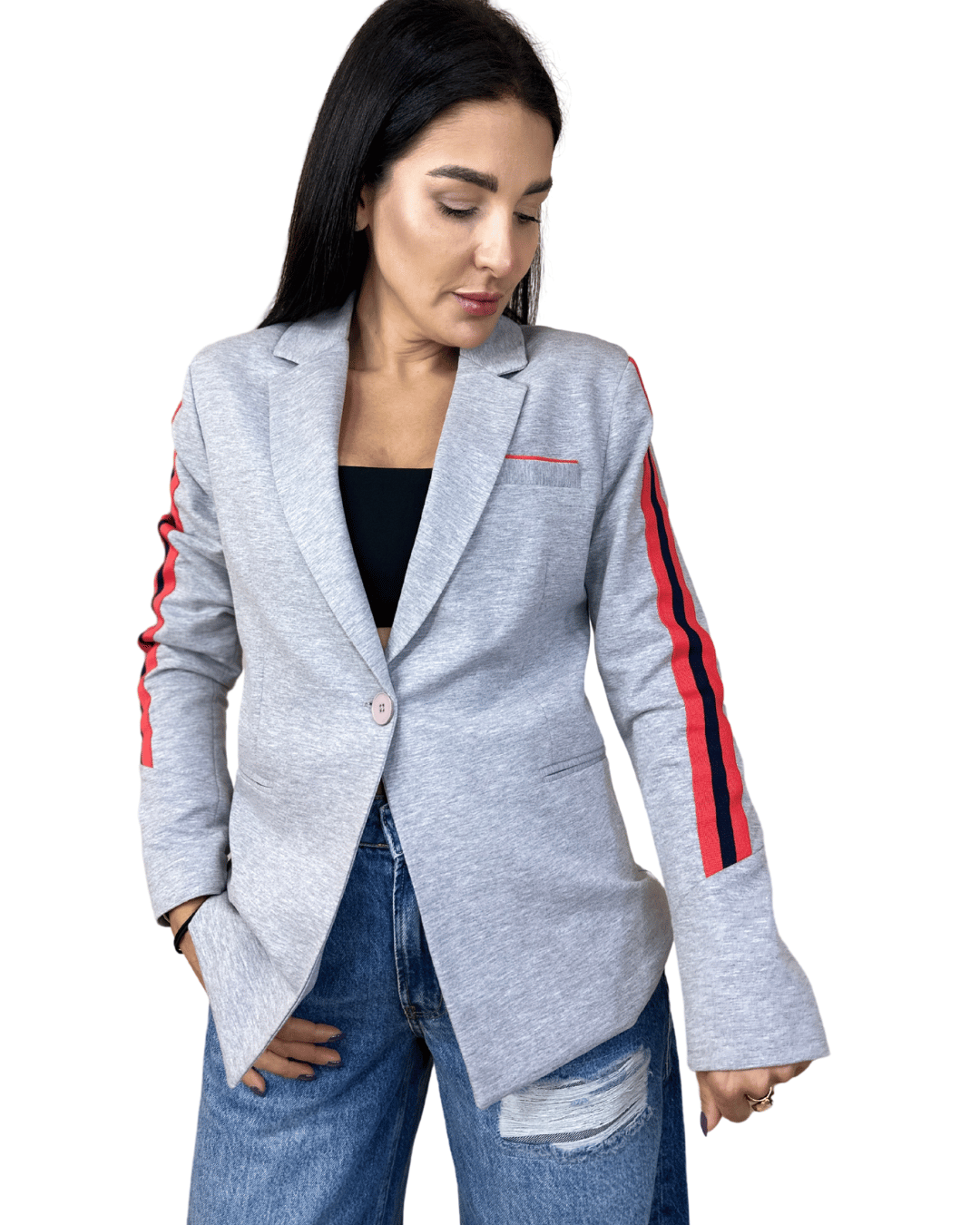 Sporty Stripe Blazer – Grey