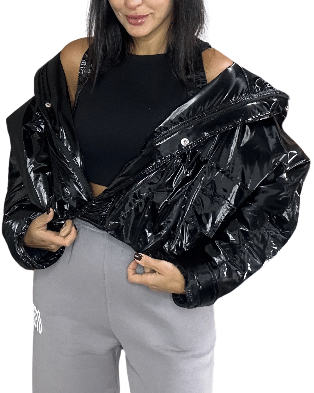 Balloon Crop Jacket – Black Gloss