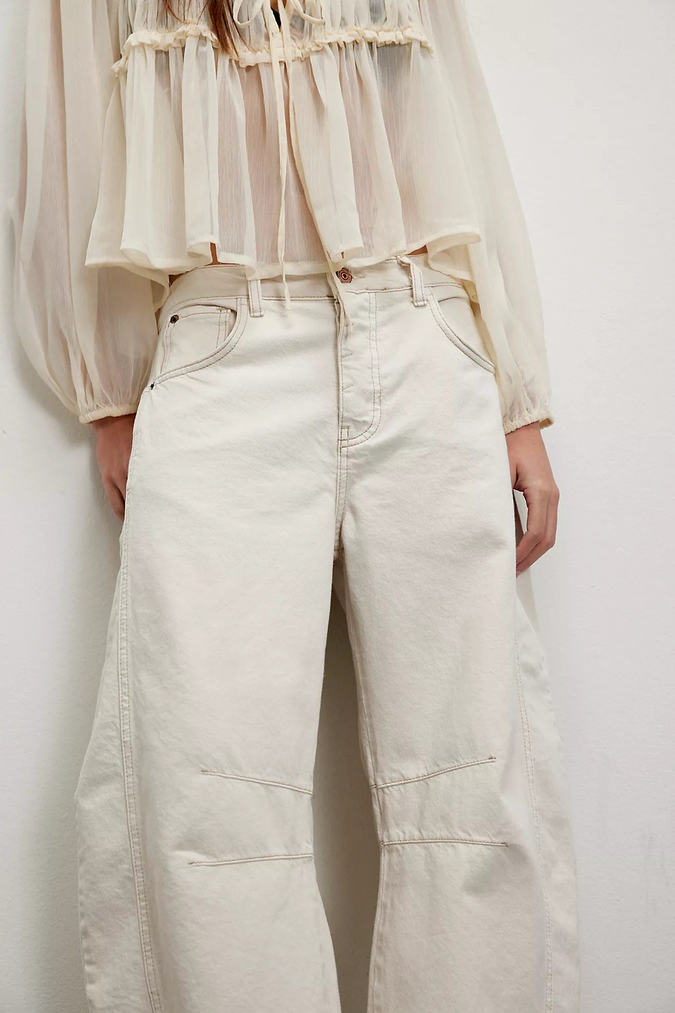Denim Barrel Jeans - White Color
