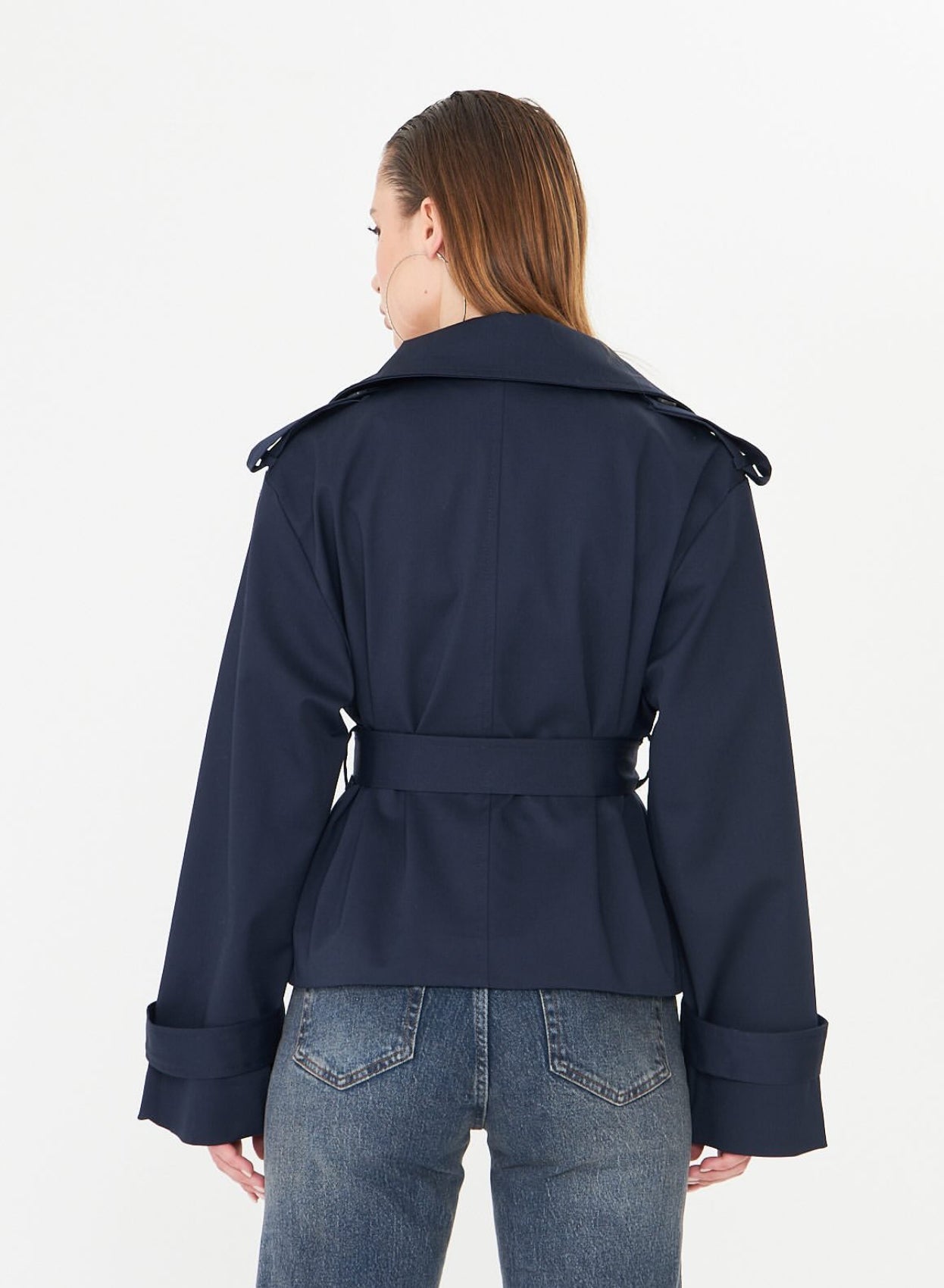 Trench Coat- Navy Blue - Oversized