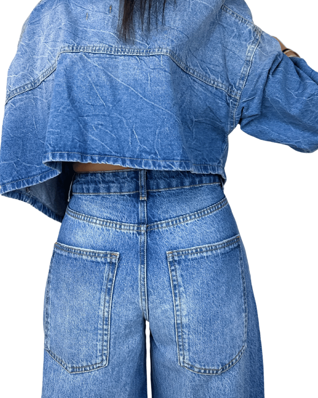 Distressed Wide-Leg Denim – Mid Wash