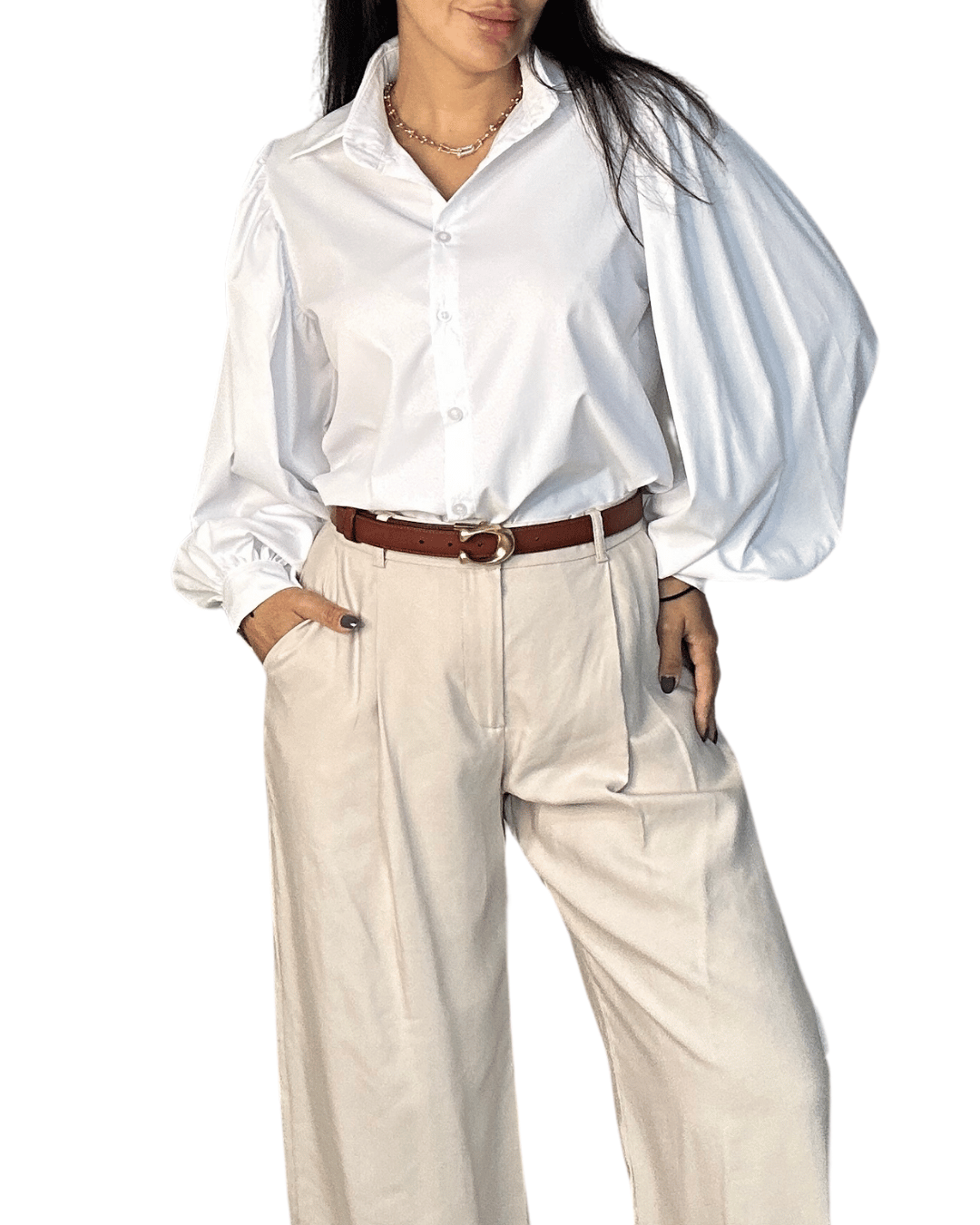 Balloon Sleeve Shirt – White