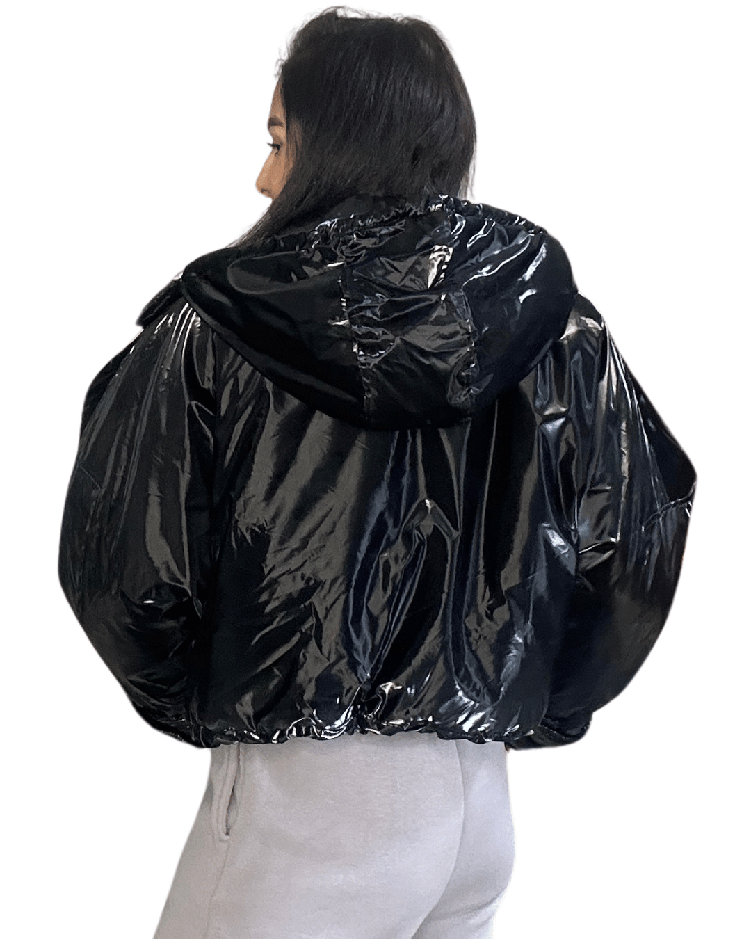 Balloon Crop Jacket – Black Gloss