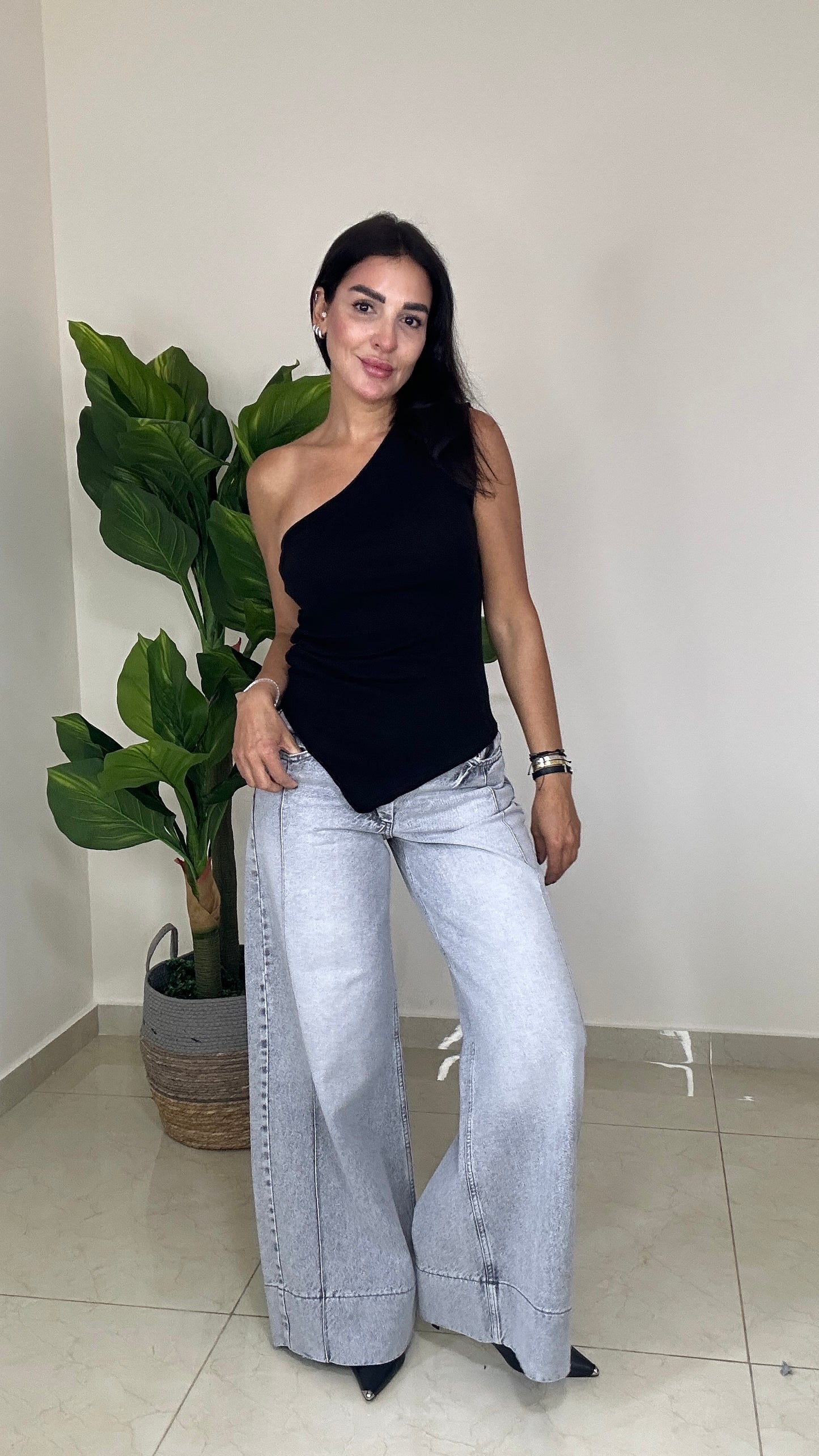 Grey Denim Jeans - Palazzo -