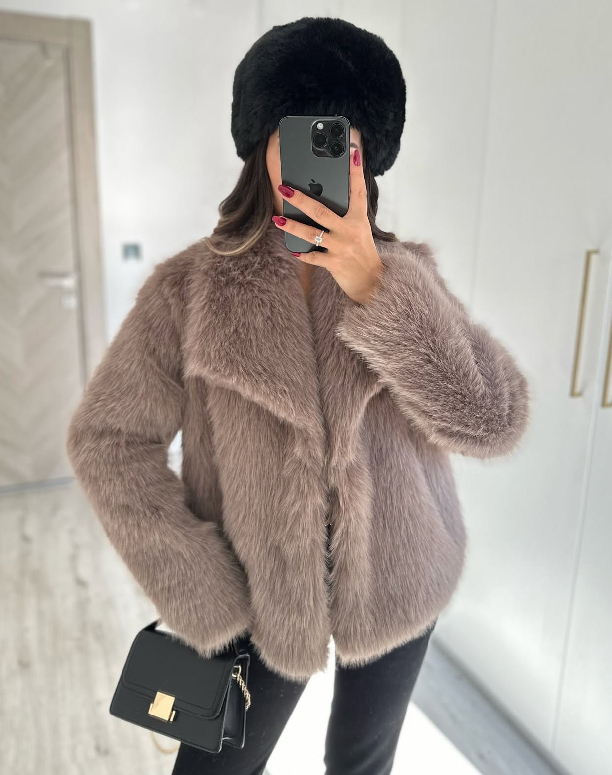 Faux Fur Short Jacket - Mocha color-
