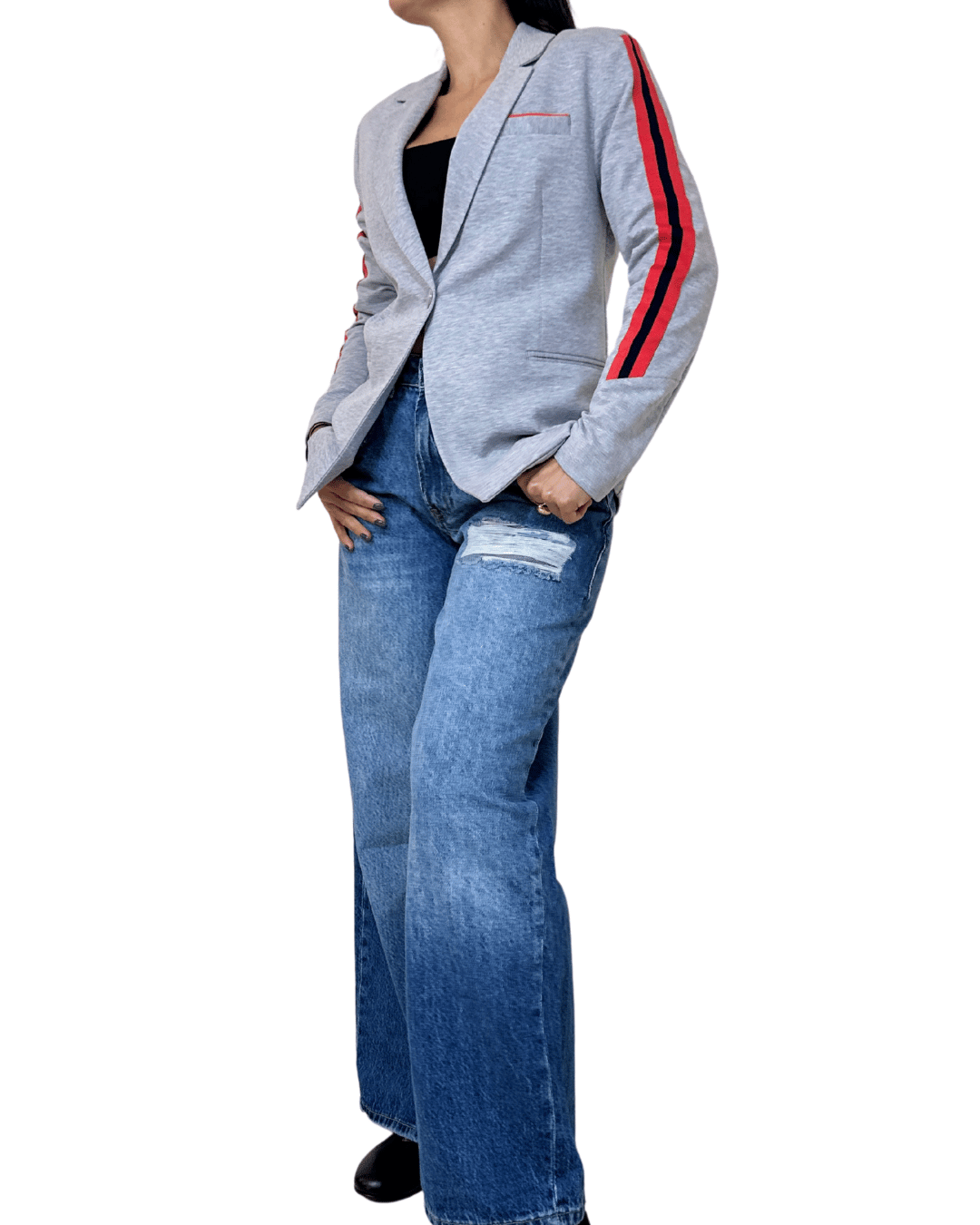Sporty Stripe Blazer – Grey