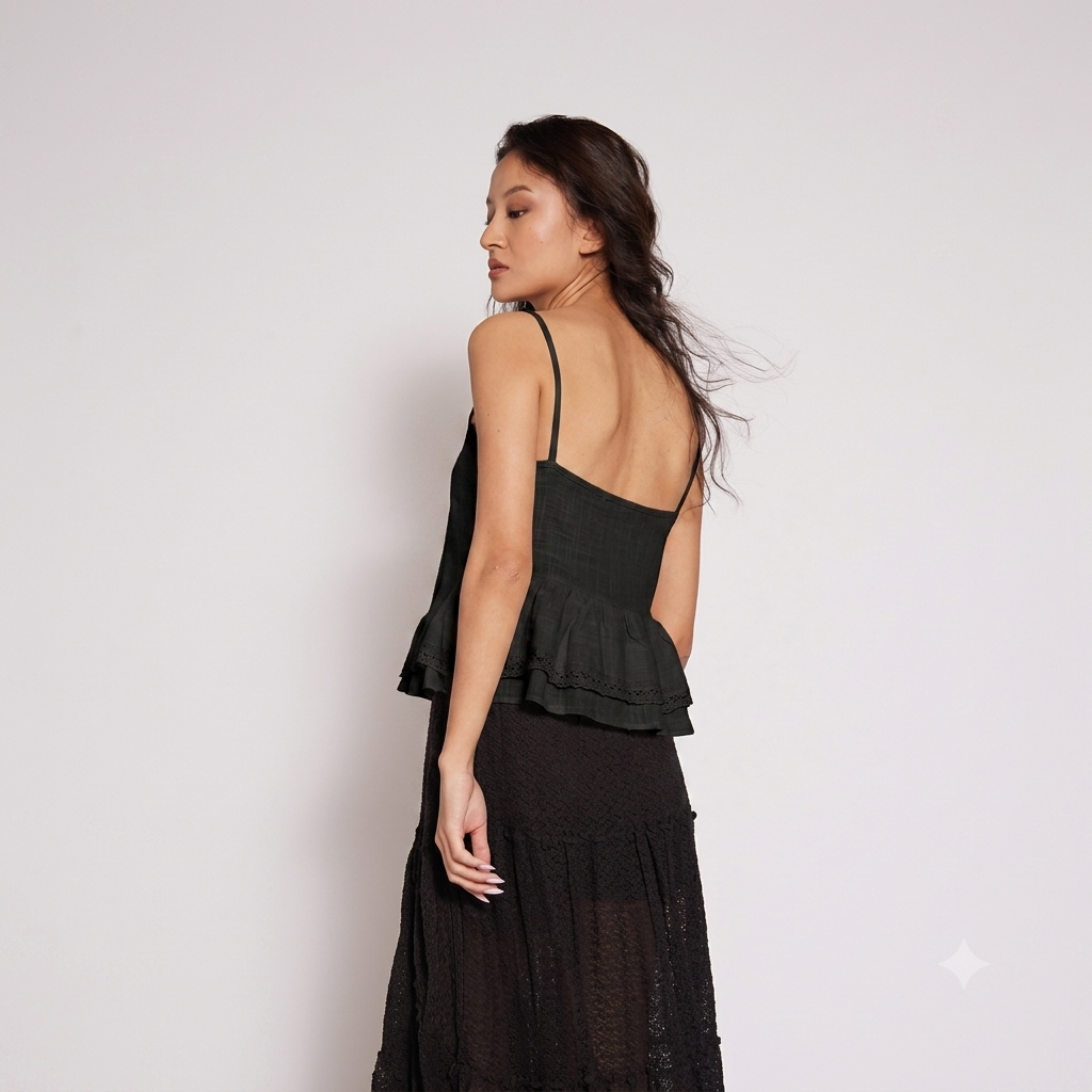 Lace-Trim Tiered Peplum -Cami Black Color -