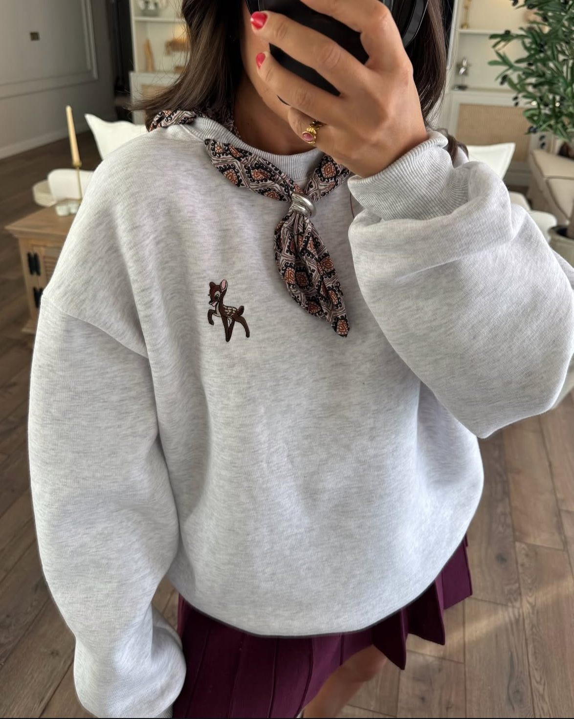 Sweater Grey , Scarf design, Fleece inside