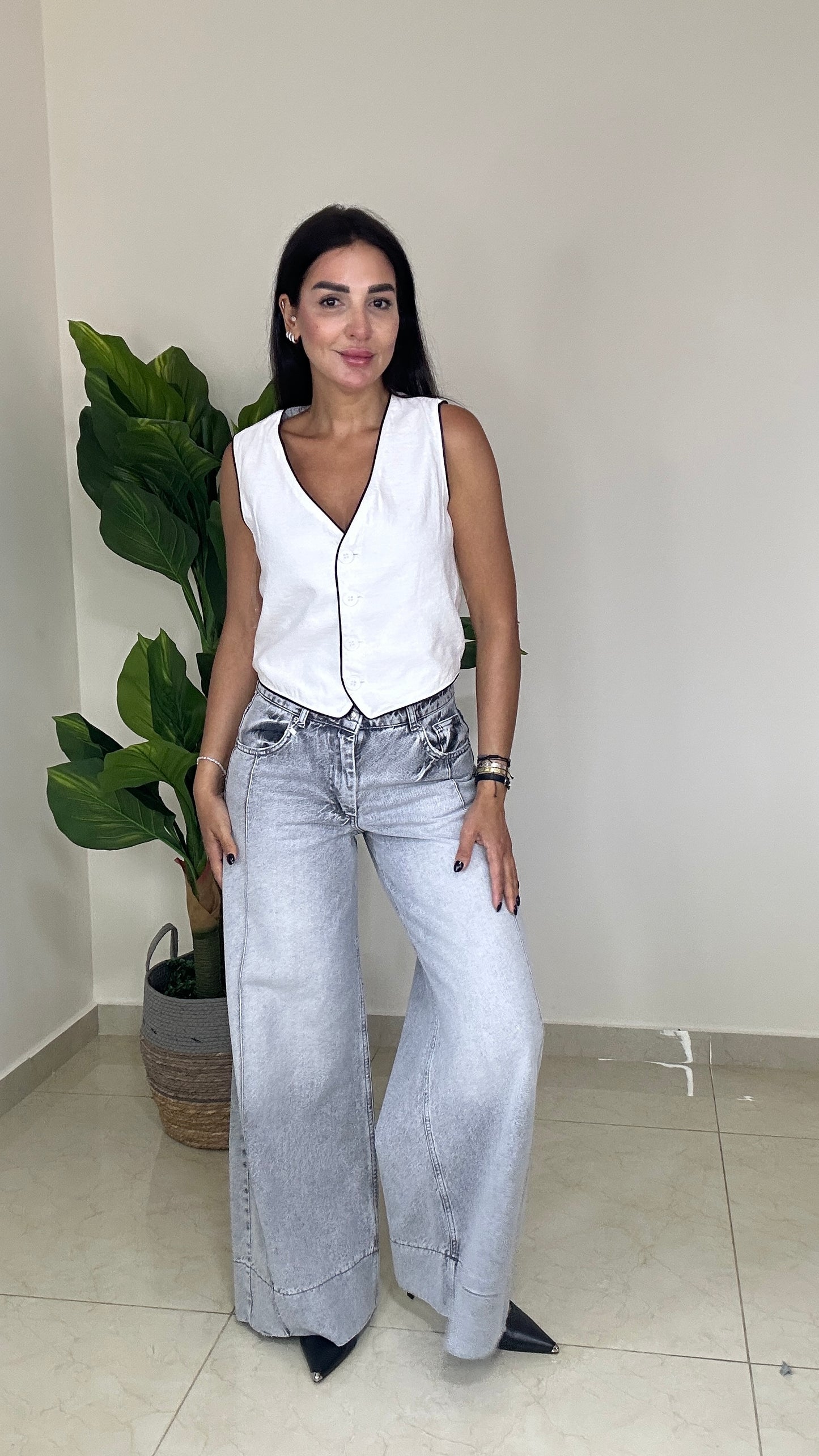 Grey Denim Jeans - Palazzo -