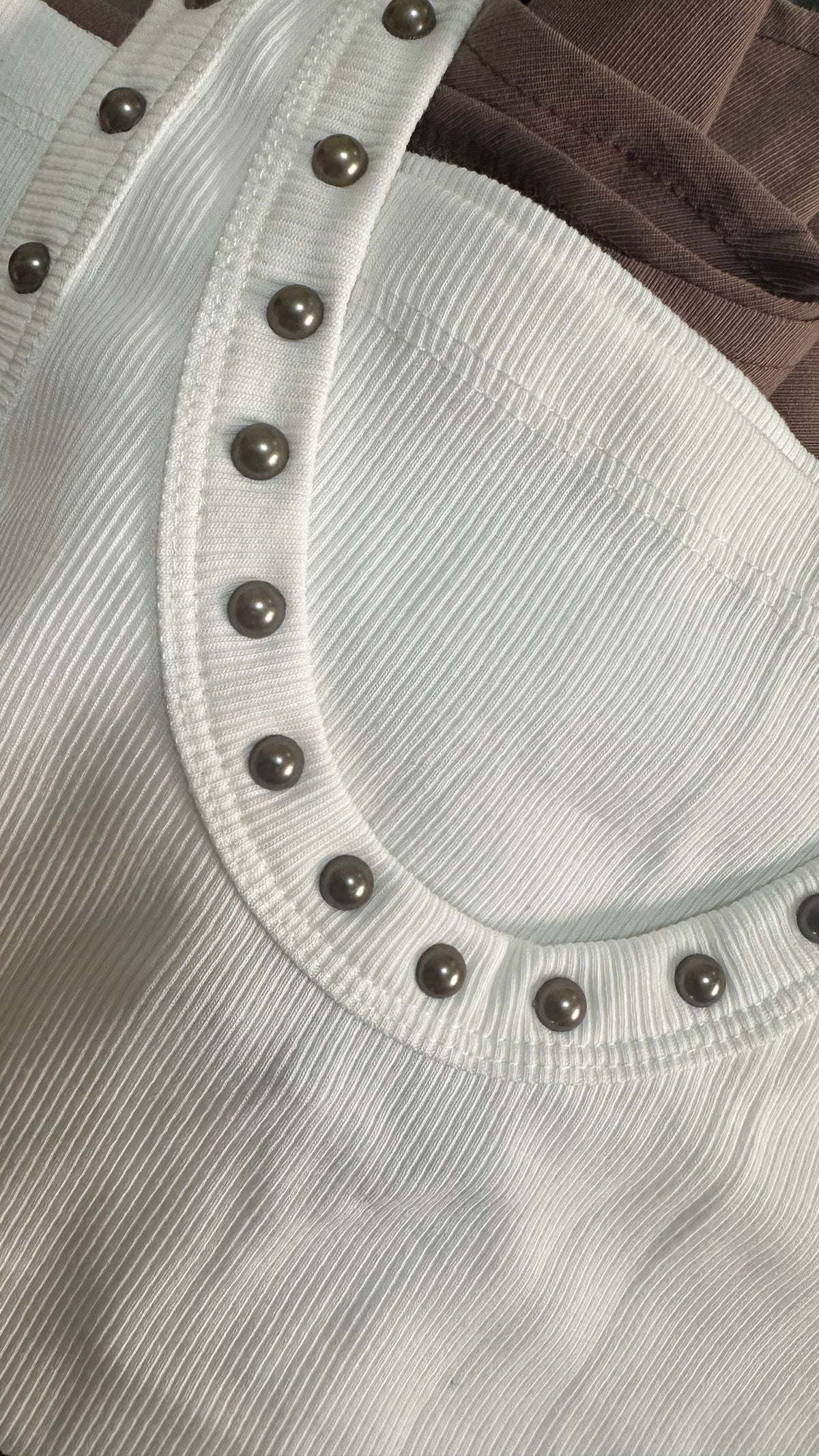 Cleo Studded Ribbed Tank Top -White Color -