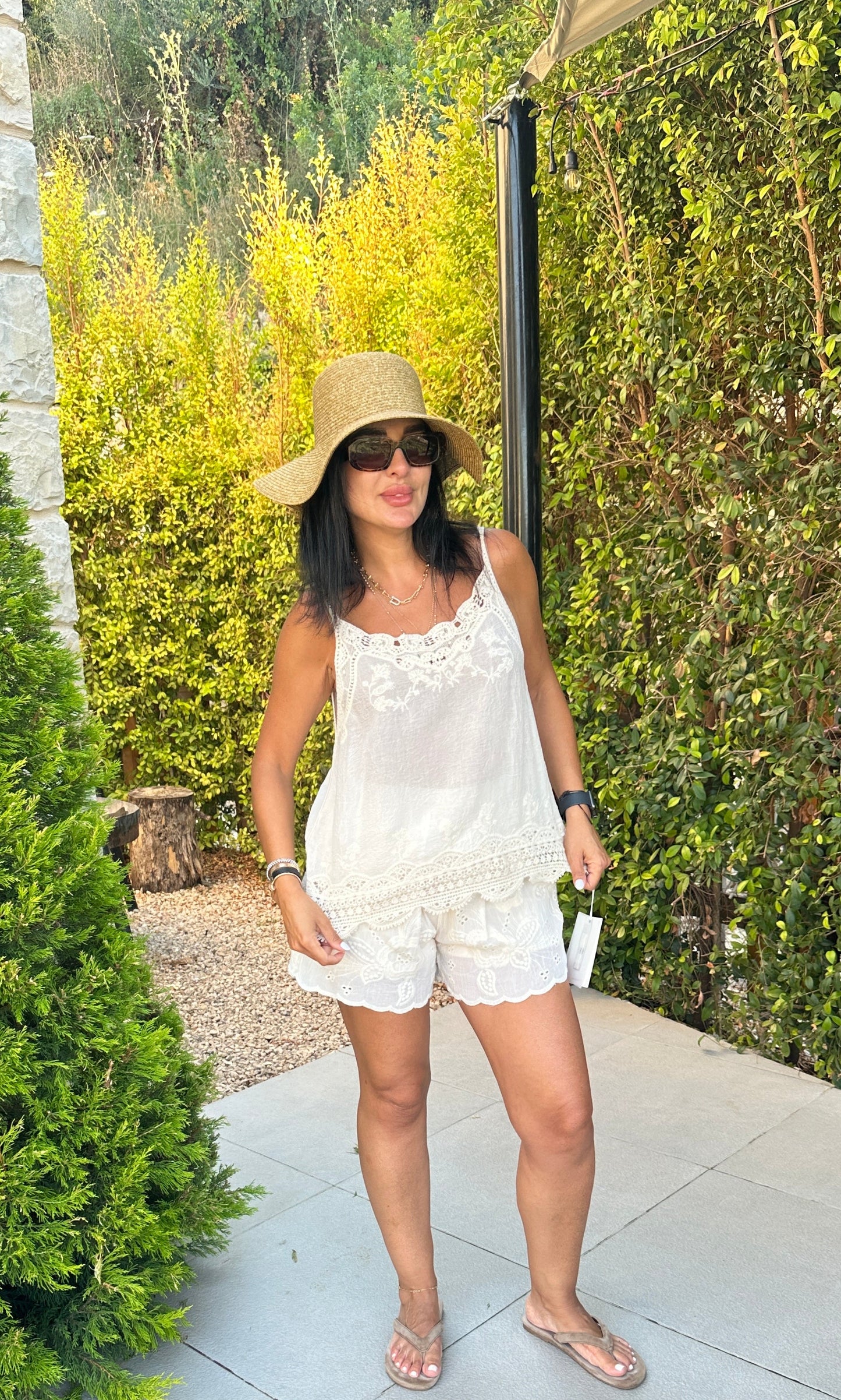 Santorini Lace-Trim Linen Mix Set
