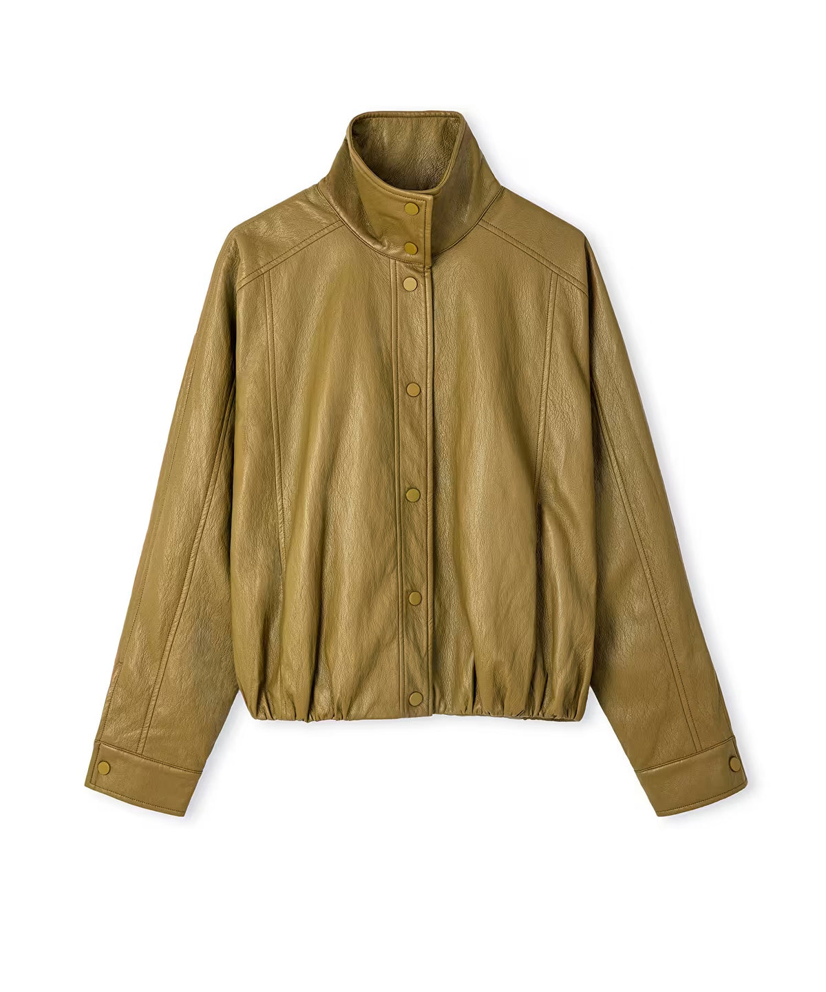 Ipekyol Elastic-Hem Real Leather Funnel Neck Jacket – Olive Green
