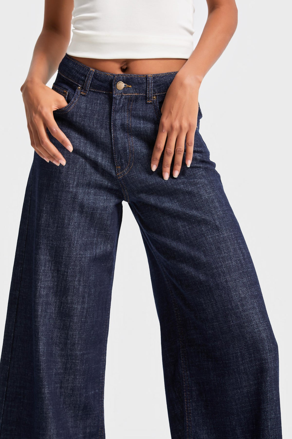 Palazzo Denim jeans- Dark Blue - Mid Waist