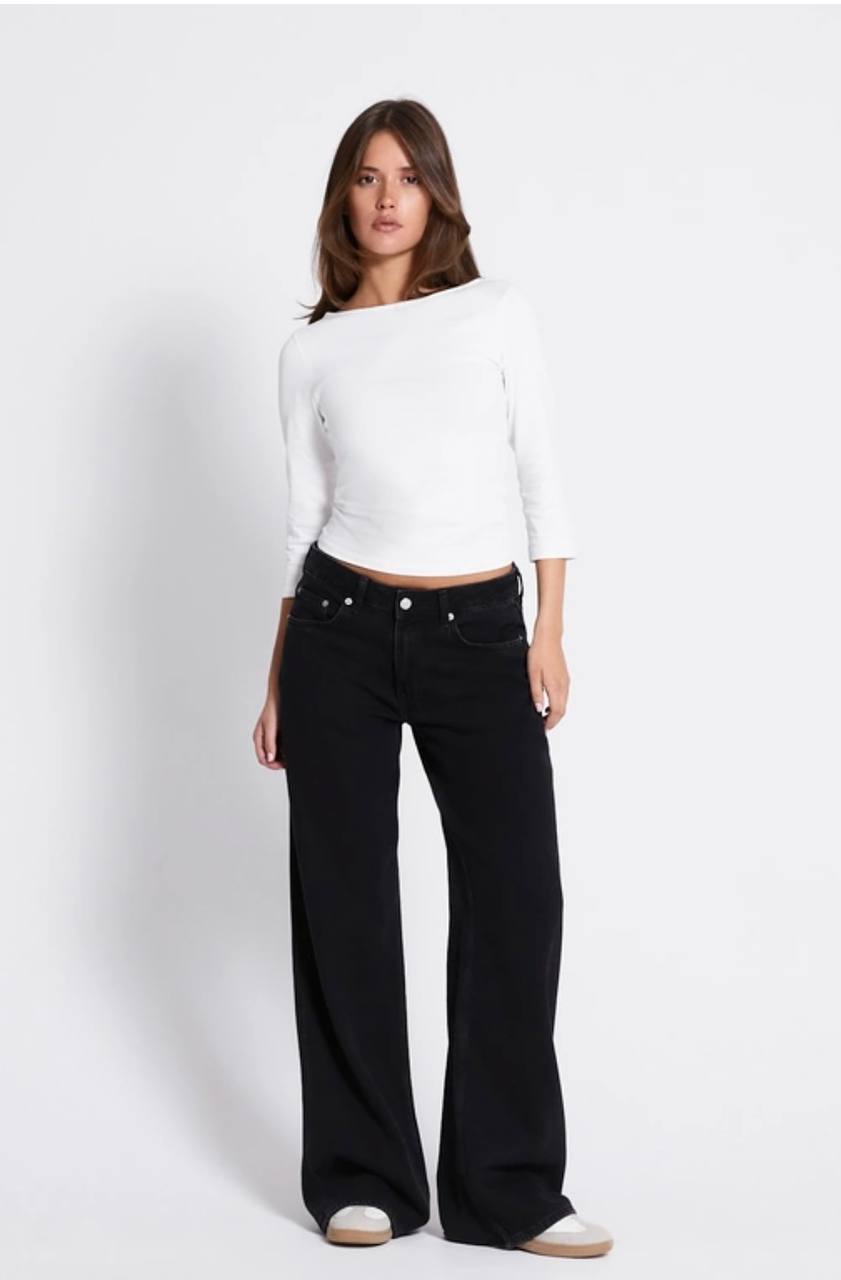 Mid-Rise Wide-Leg Denim Jeans Black Color
