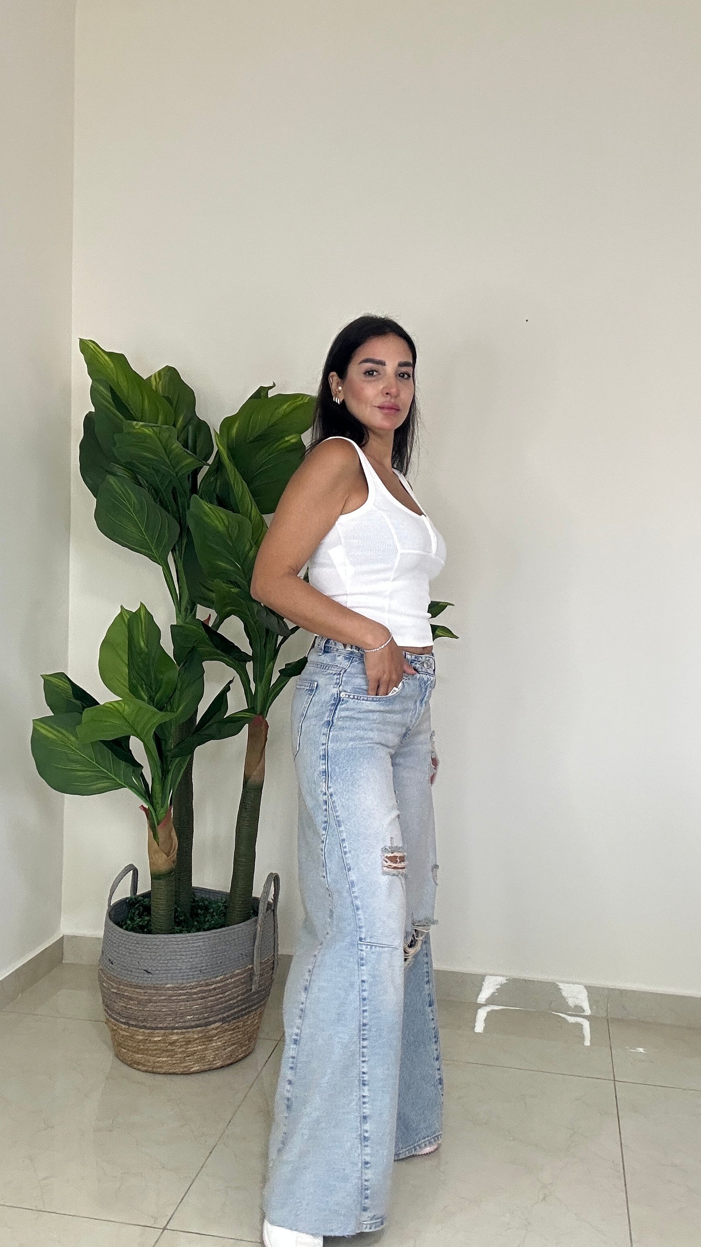 Ripped Jeans - washed beige - wide Leg