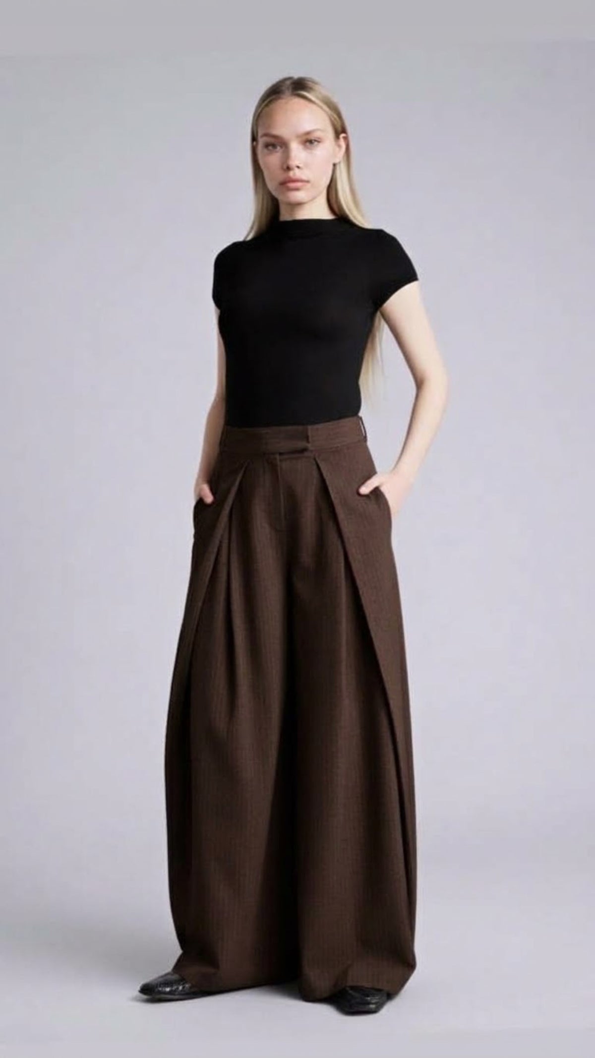 Deep Fold High-Waist Palazzos – Brown