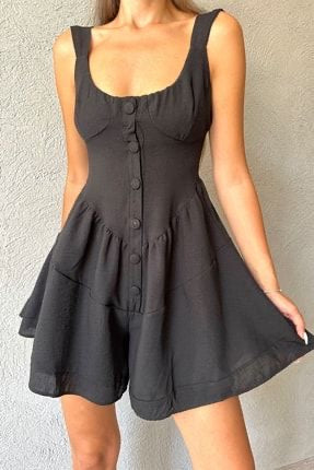Flared Buttoned Overall – Black