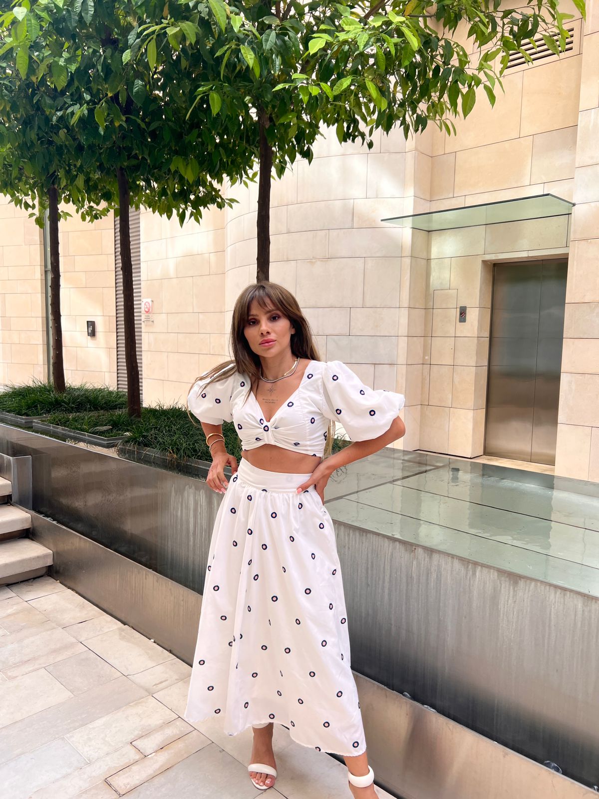 Polka Dot Puff Sleeve Set – White & Navy