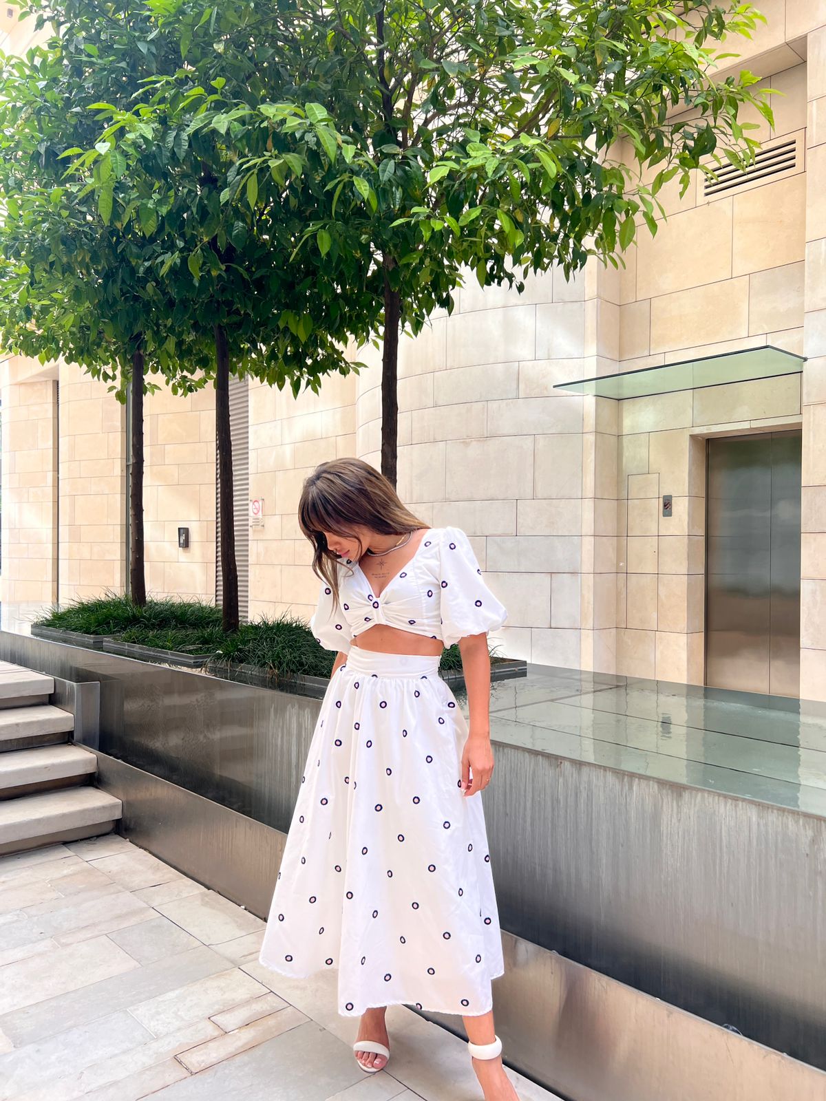 Polka Dot Puff Sleeve Set – White & Navy