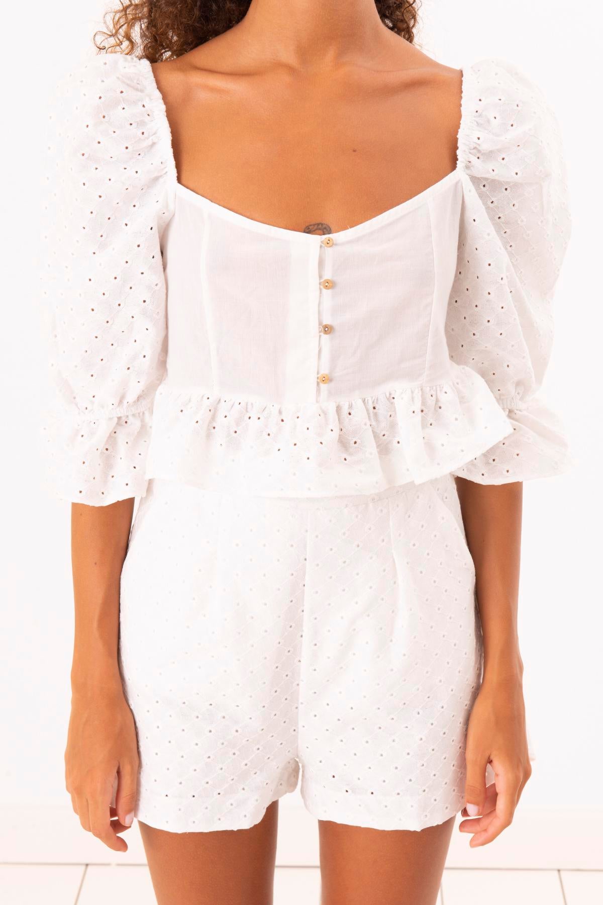 Embroidered White Shorts