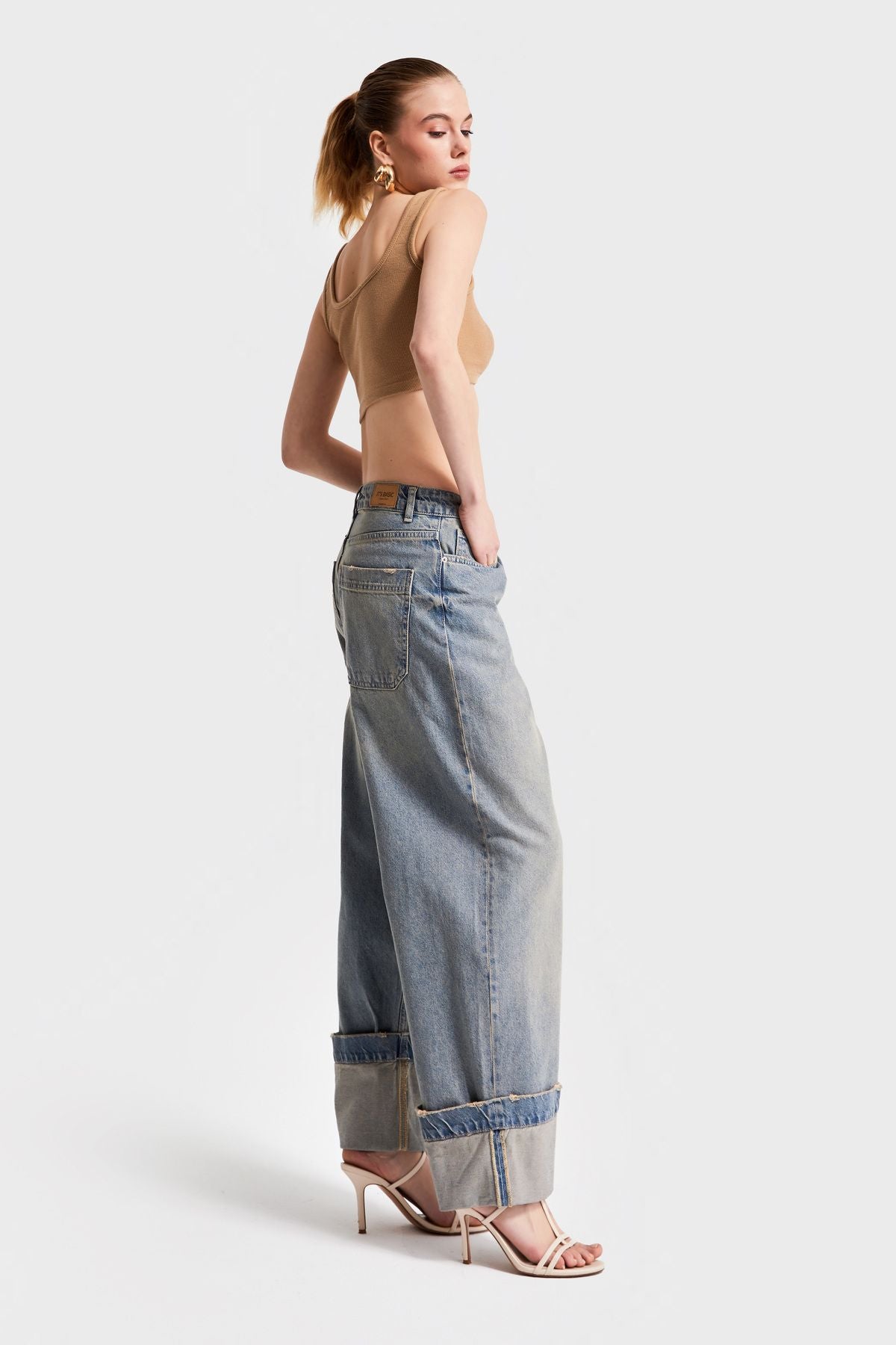 Cuffed Wide-Leg Jeans