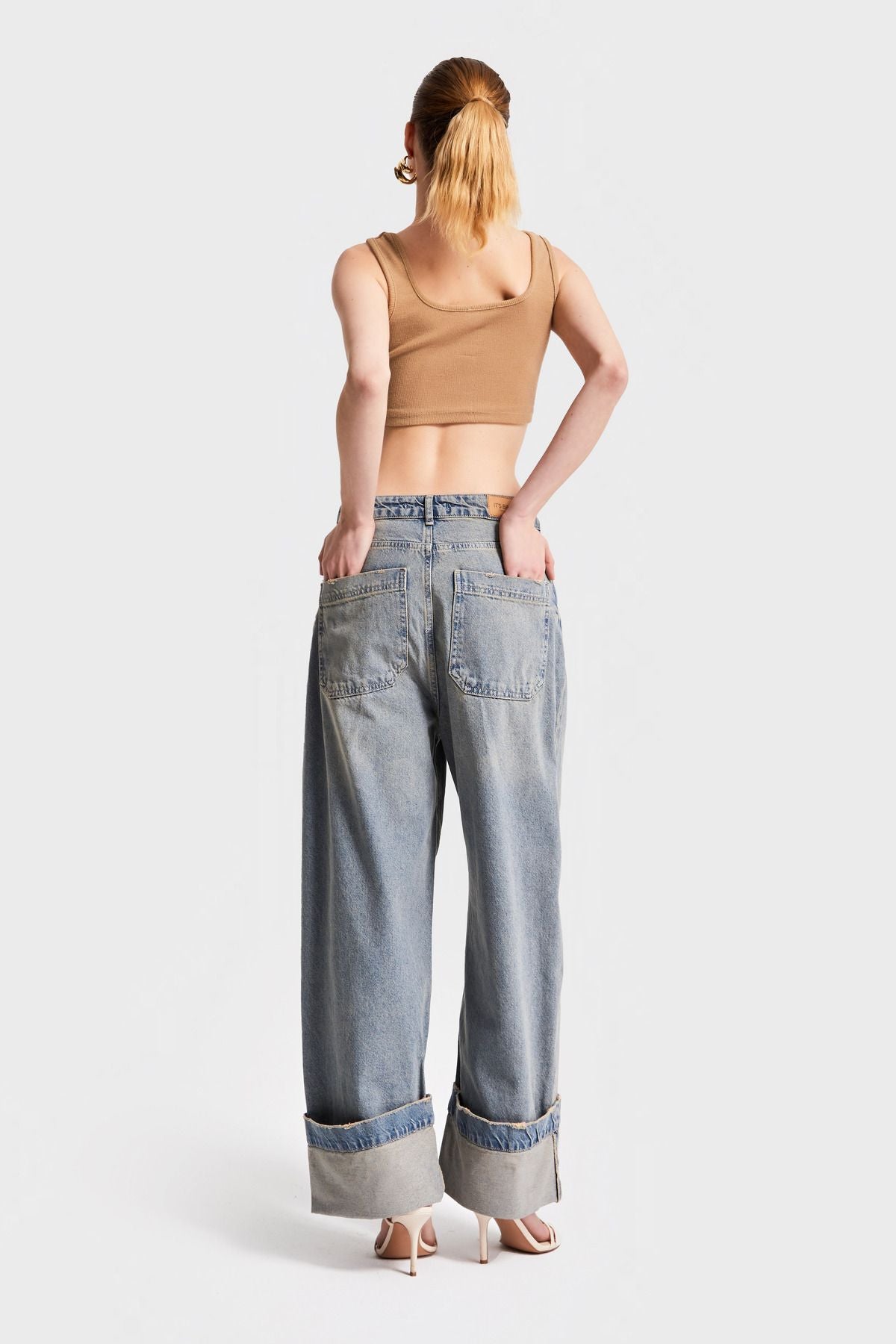 Cuffed Wide-Leg Jeans