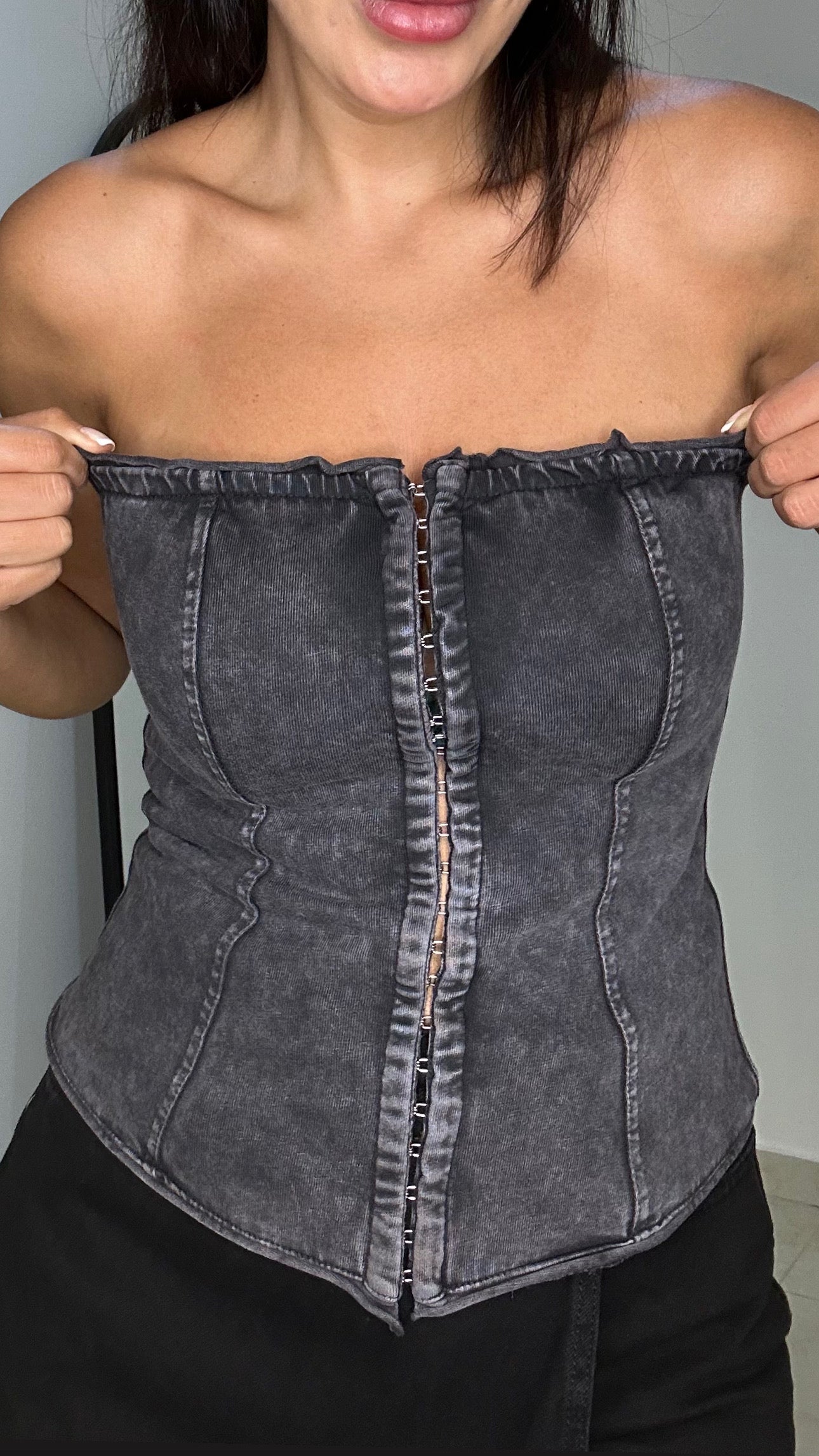 Washed Black Corset Crop