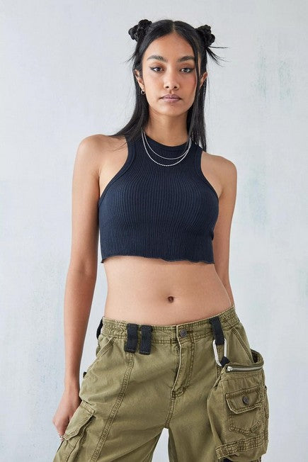 Essential Ribbed Crop Top – Black