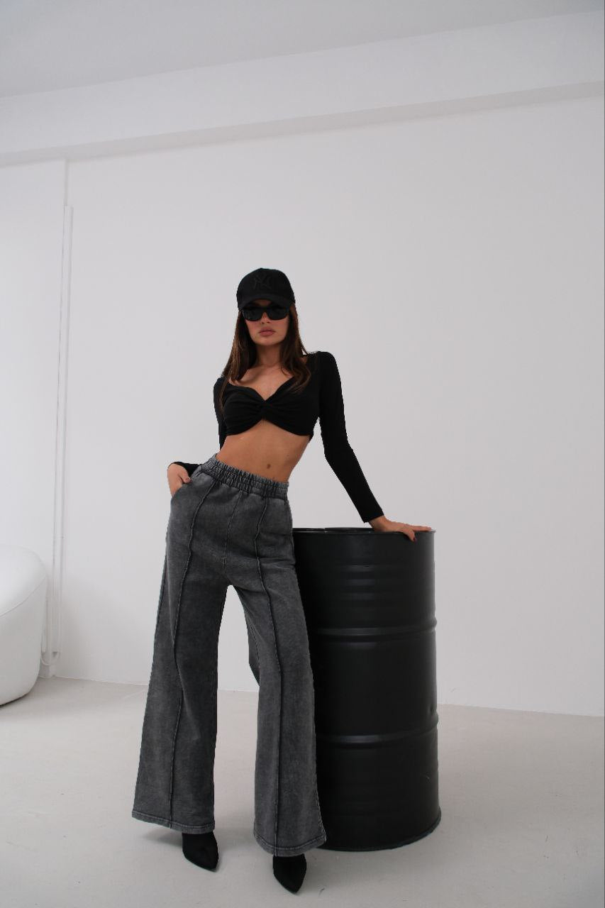 Washed Grey Flare Sweatpants