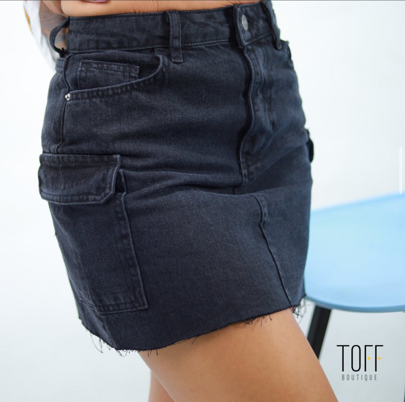 Denim Cargo Mini Skirt – Washed Black