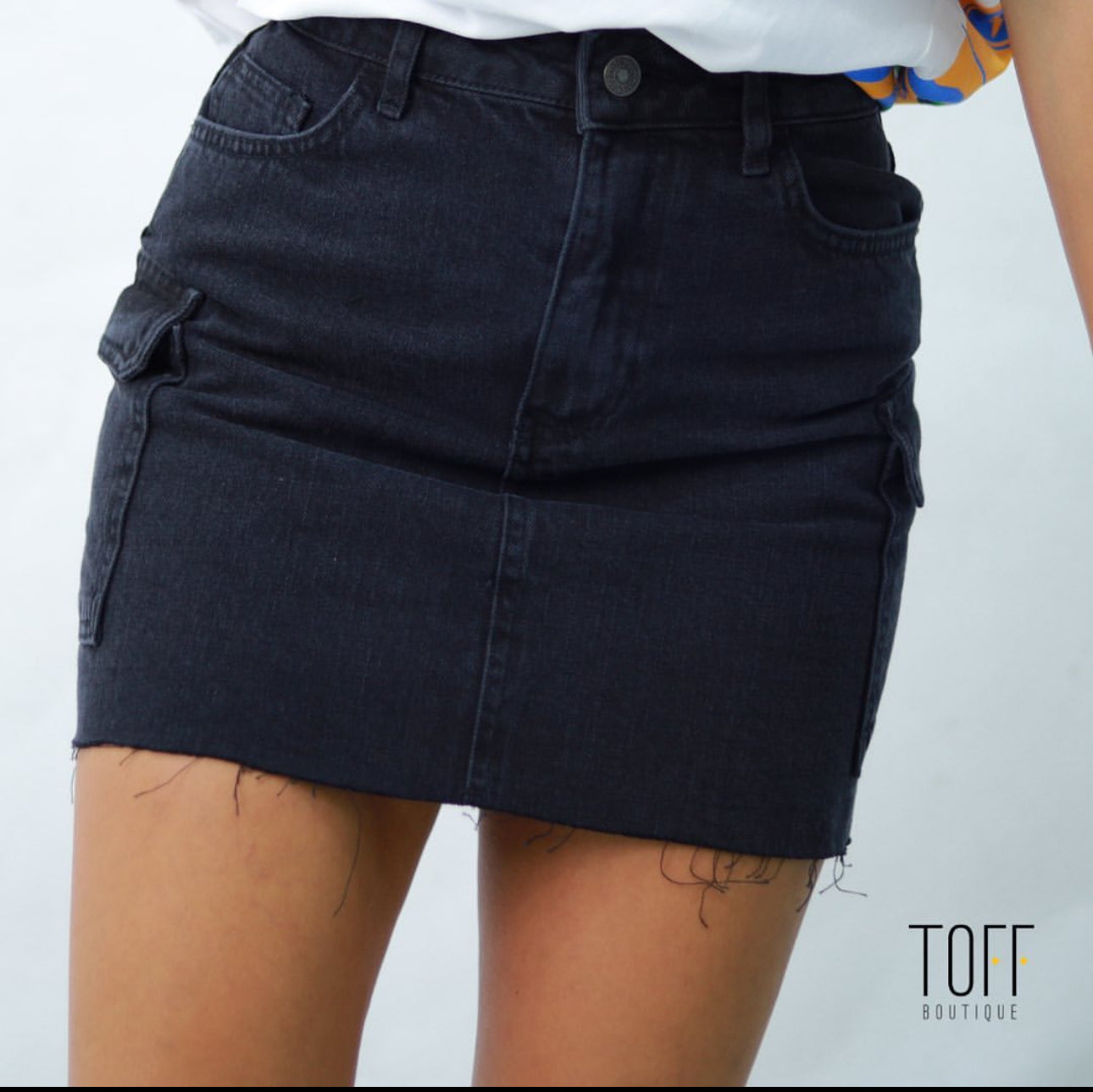 Denim Cargo Mini Skirt – Washed Black