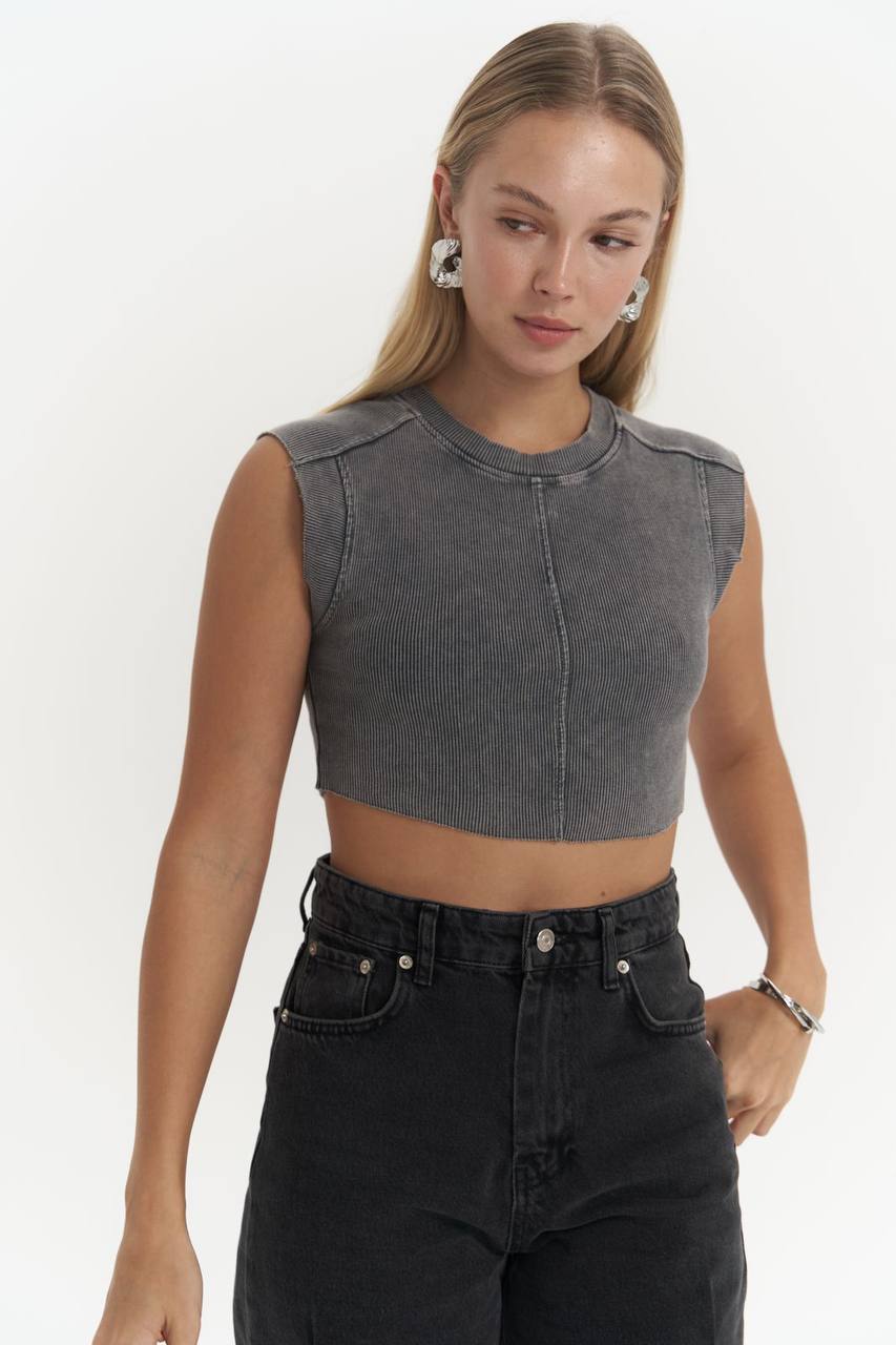 Cropped T-Shirt – Washed Grey
