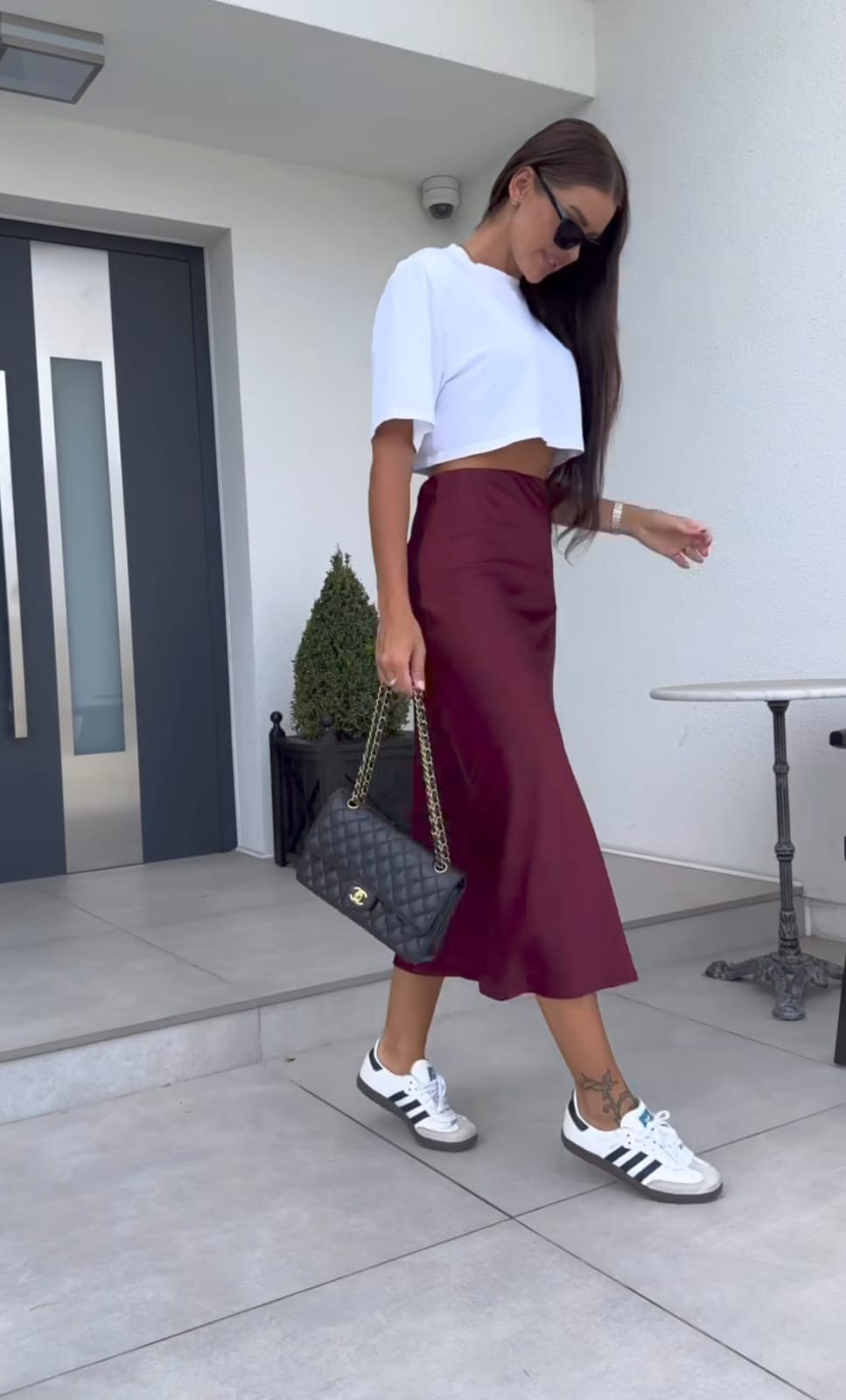 Satin Midi Skirt – Burgundy
