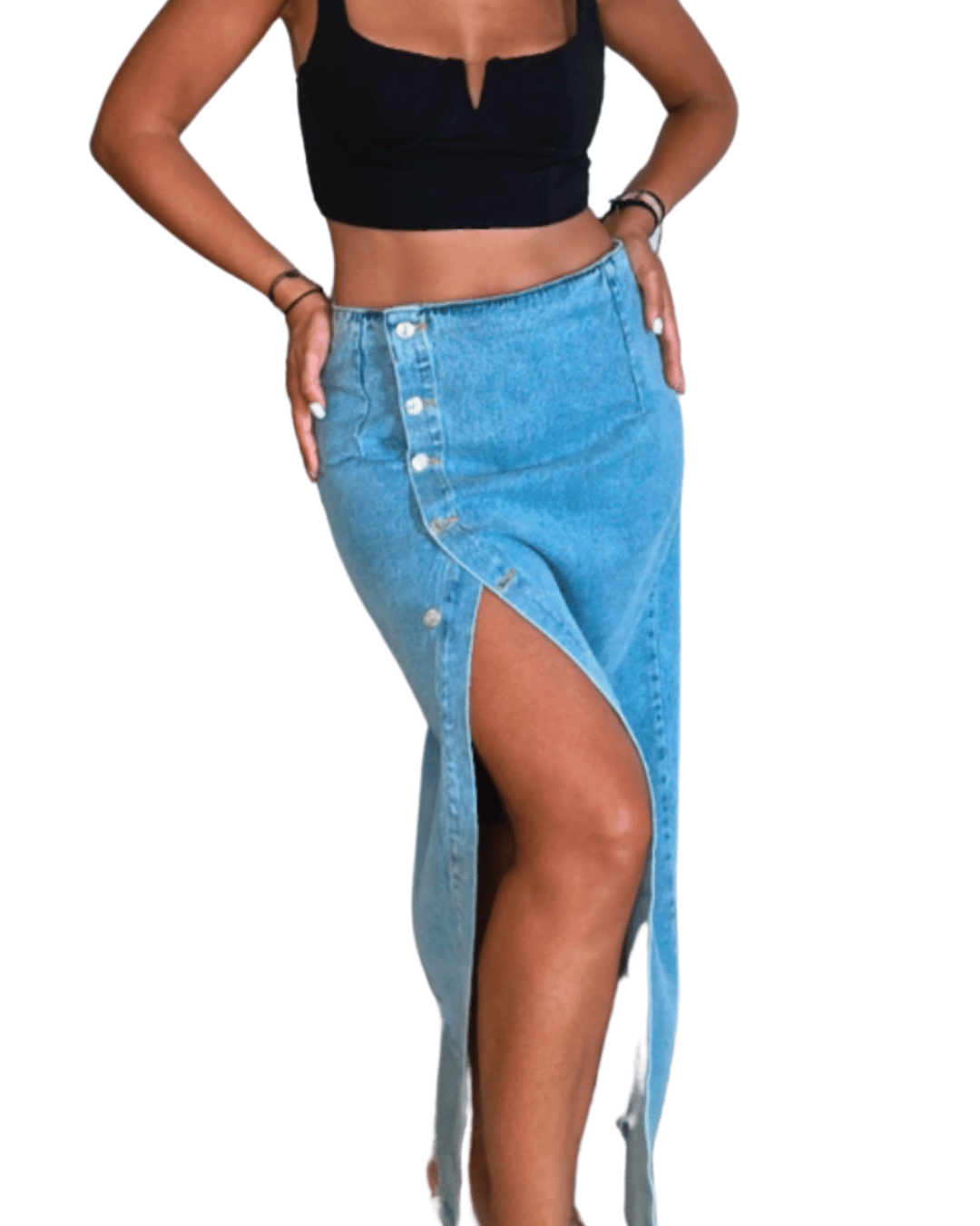 High-Slit Denim Skirt