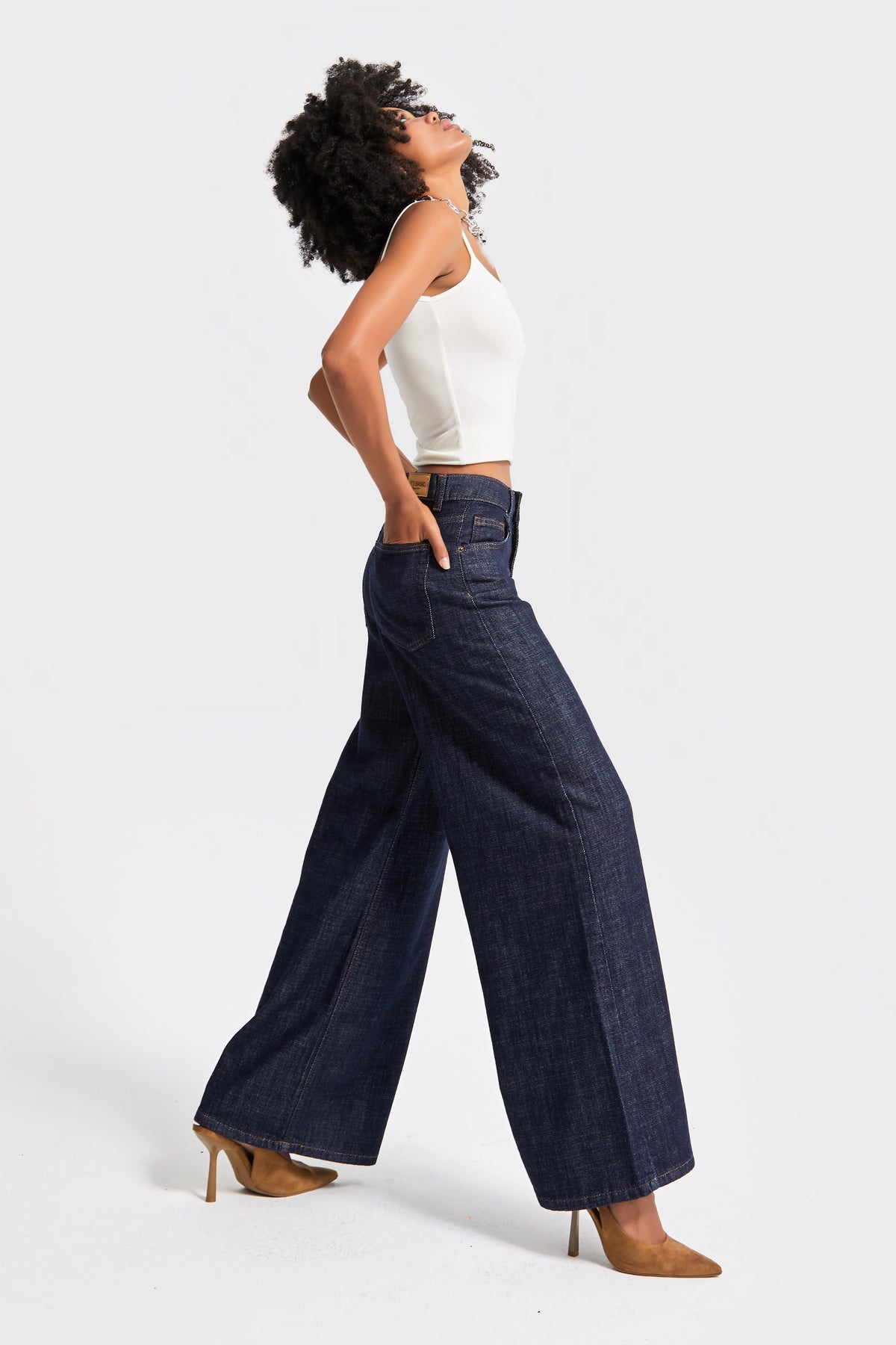 Palazzo Denim jeans- Dark Blue - Mid Waist