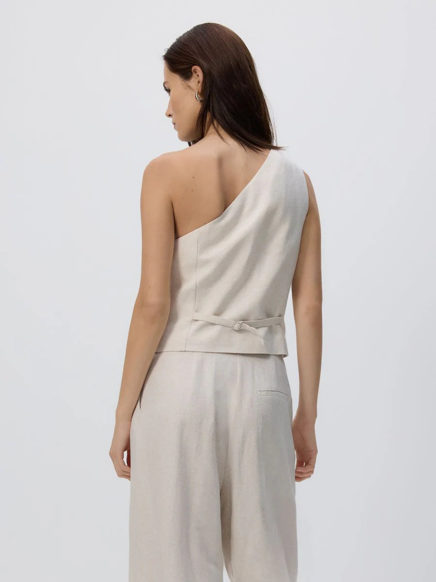 The Sculptural One-Shoulder Tailored Vest -Beige Color-